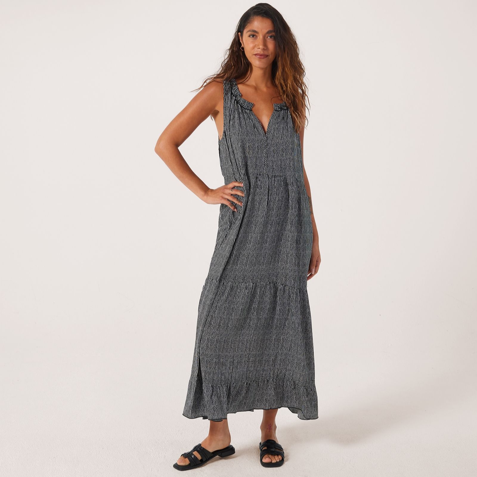 Malissa J Sleeveless Tiered Dress Notch Neck