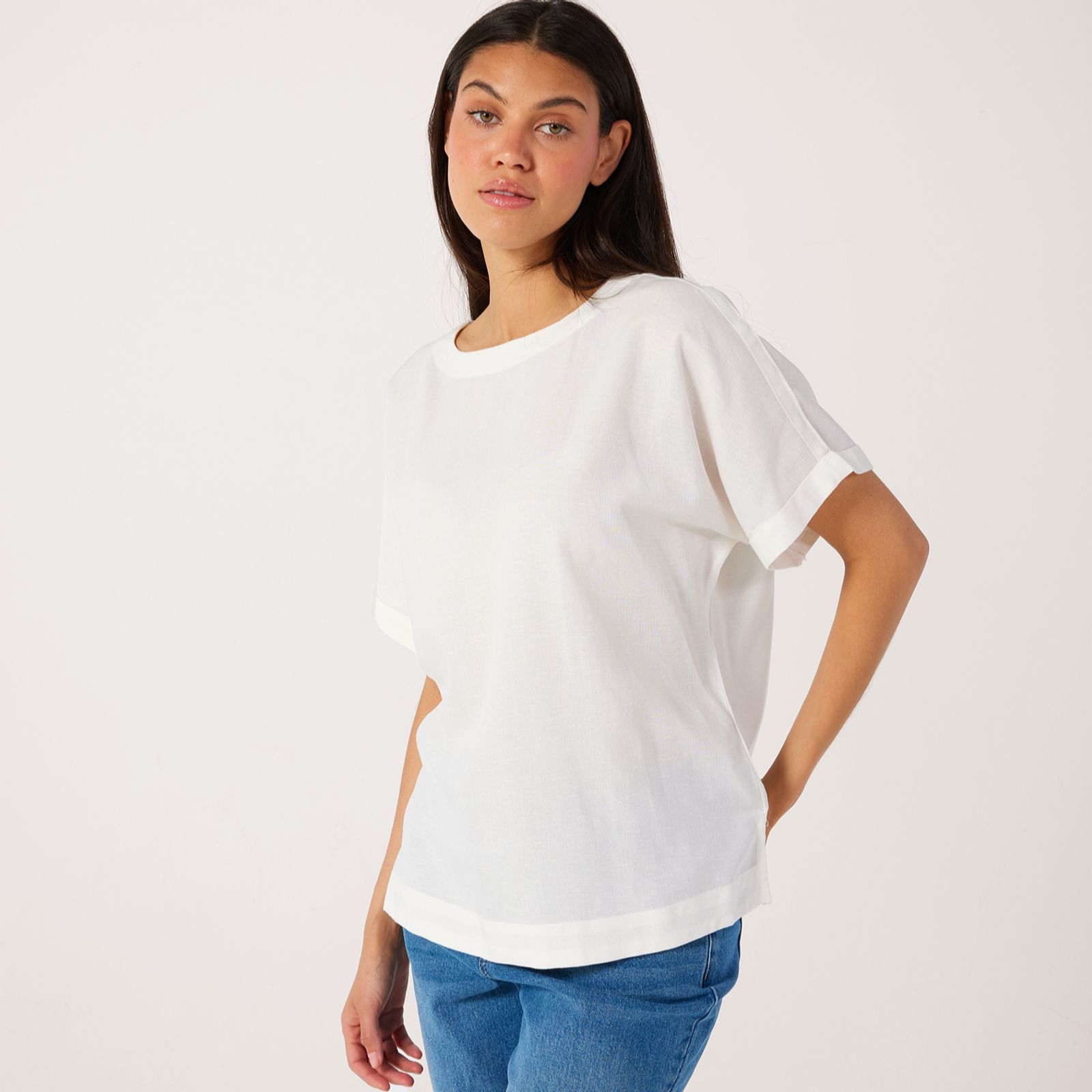 Denim & Co. Linen Blend Round Neck Blouse