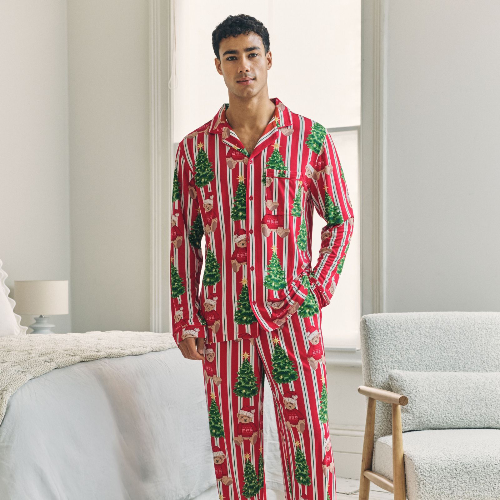 Chelsea Peers Men's Festive Pyjama Set Bear Stripe