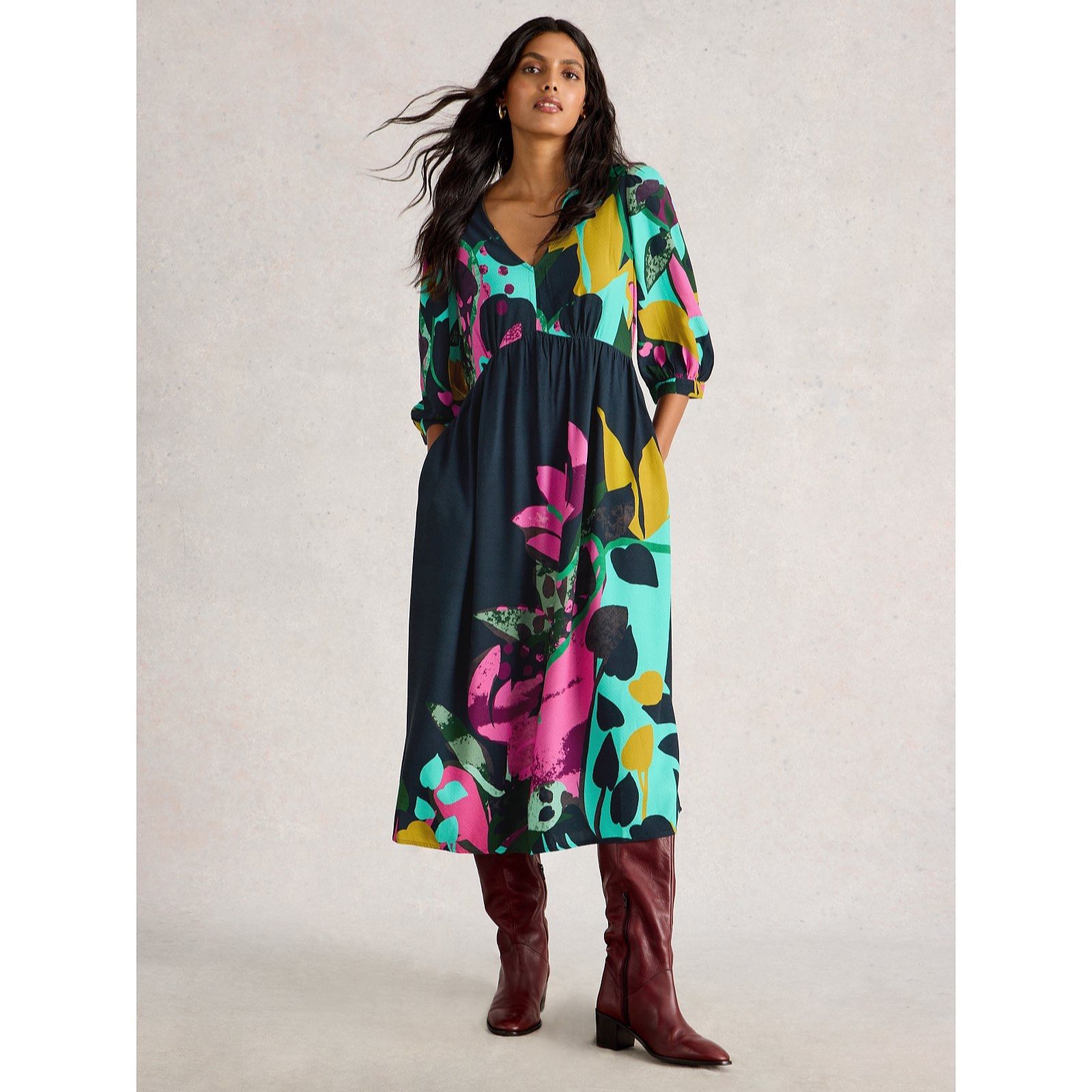 White Stuff Lucy 3/4 Sleeve Midi Dress Standard