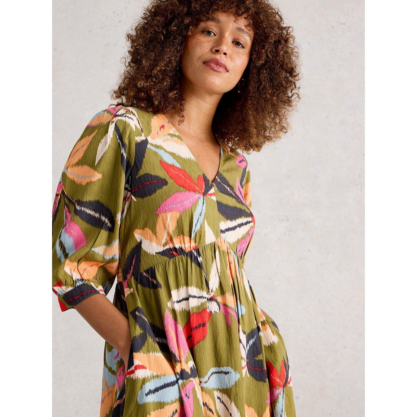 White Stuff Lucy 3/4 Sleeve Midi Dress Standard