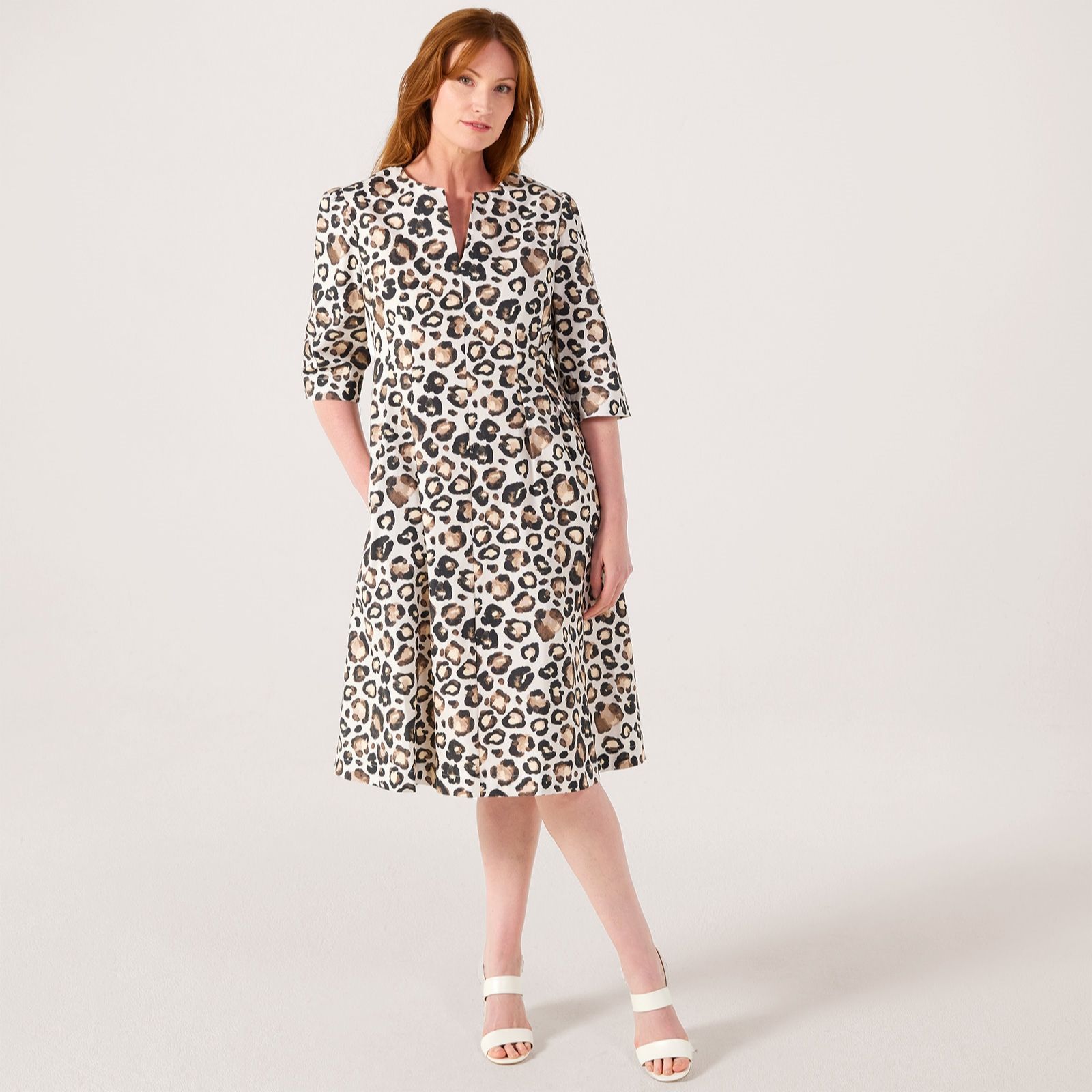 Helene Berman 100% Cotton Animal Print V Neck Dress