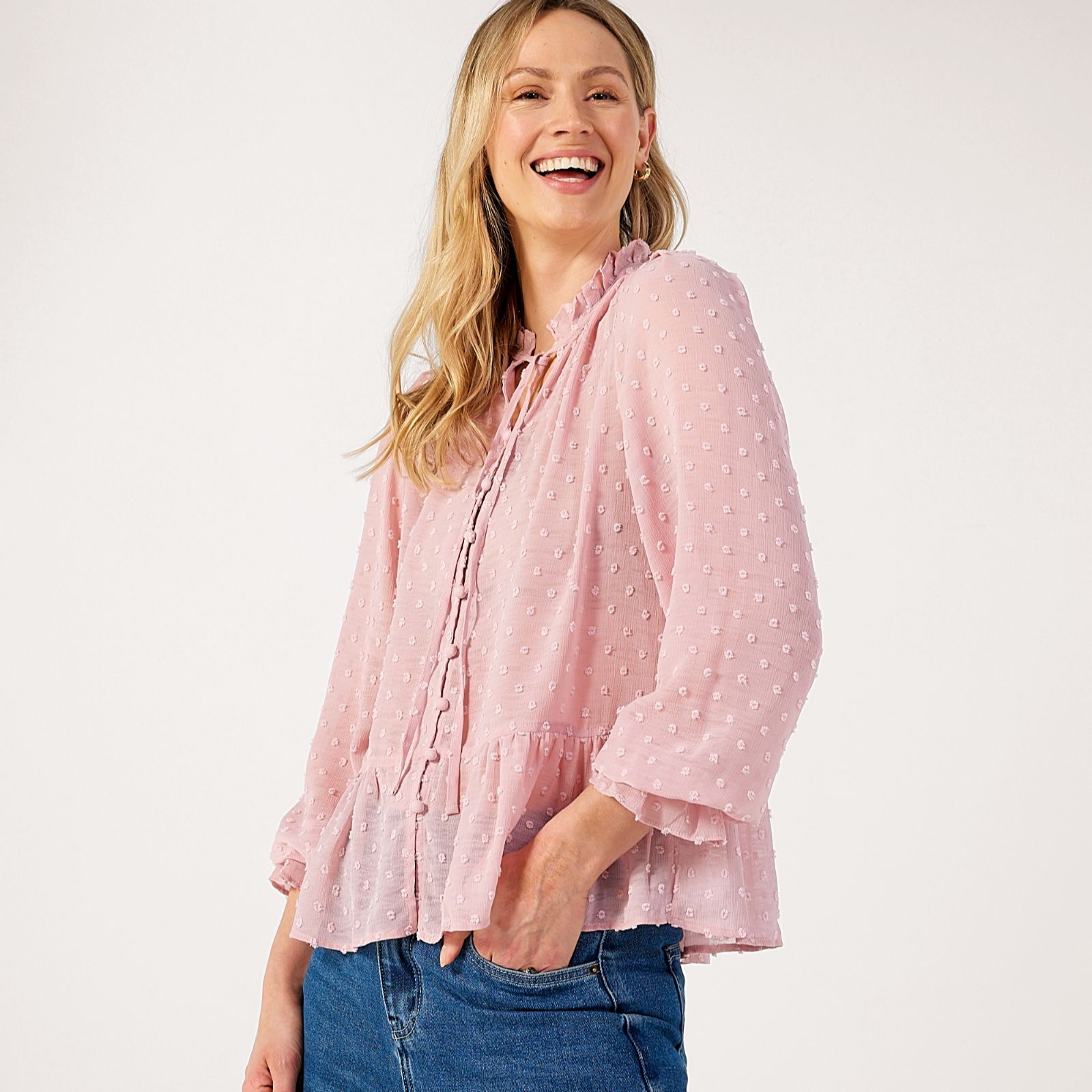 Izabel London Dobby Peplum Blouse