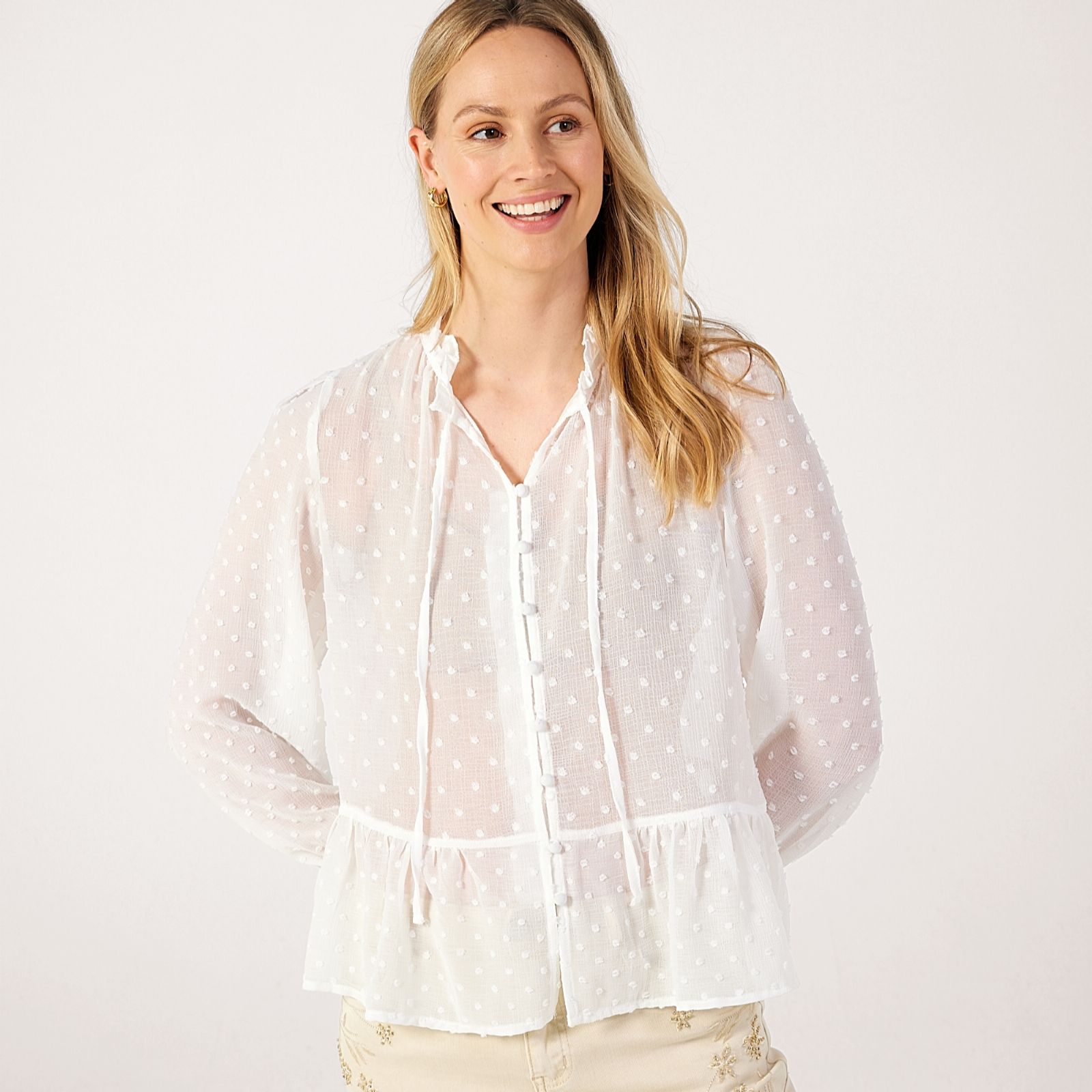 Izabel London Dobby Peplum Blouse