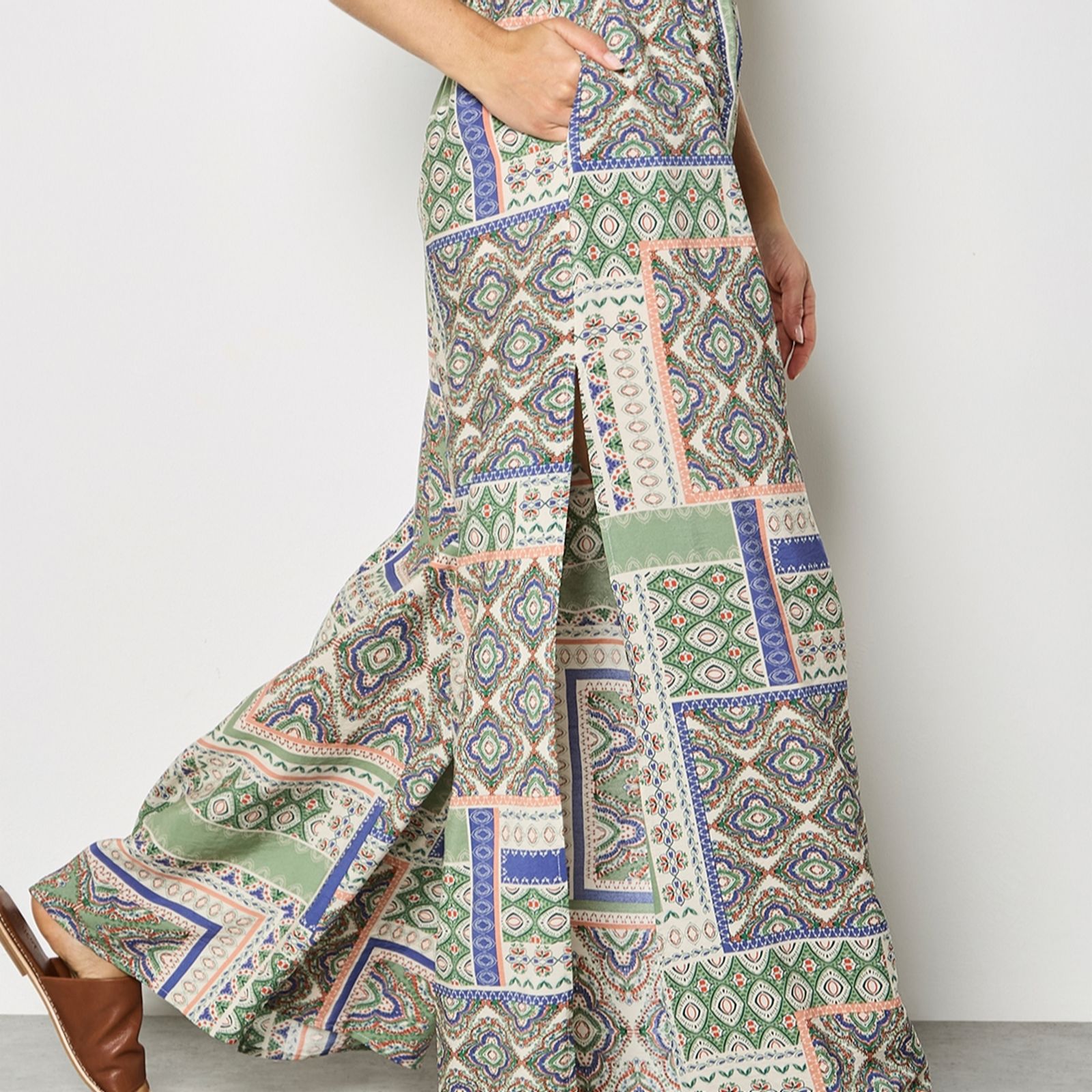 Apricot Scarf Print Side Split Trousers