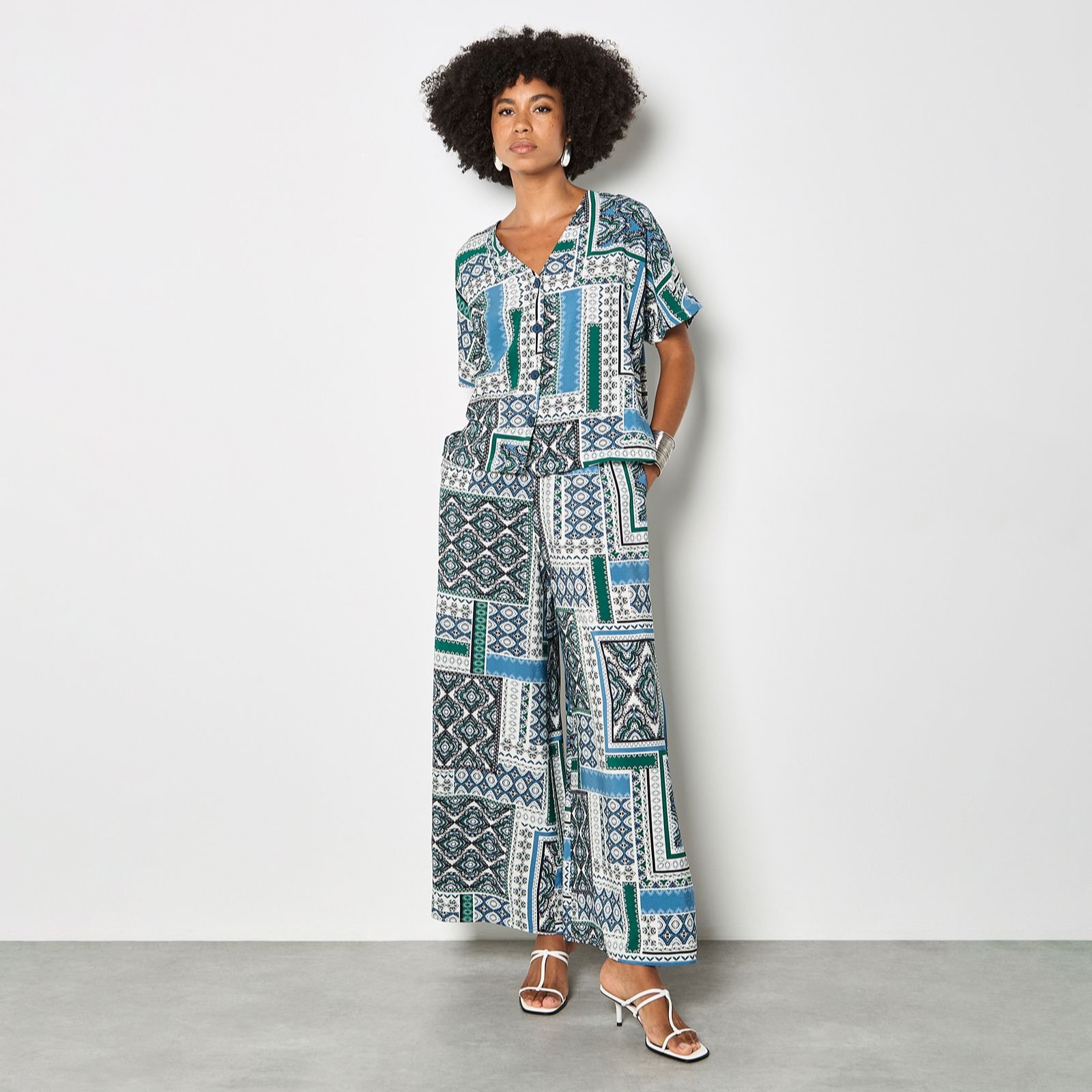 Apricot Scarf Print Side Split Trousers