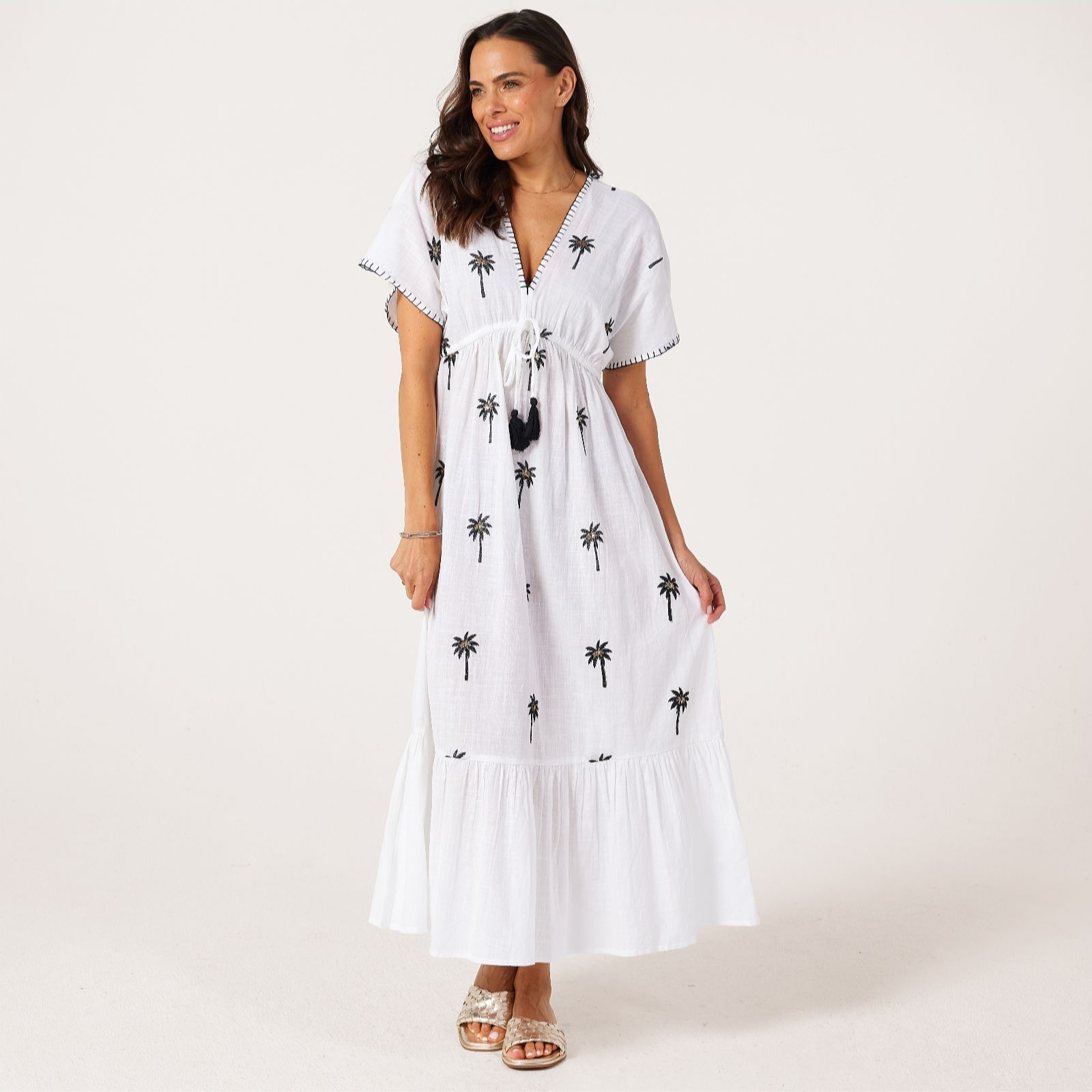 Izabel London Palm Embroirdered Kaftan