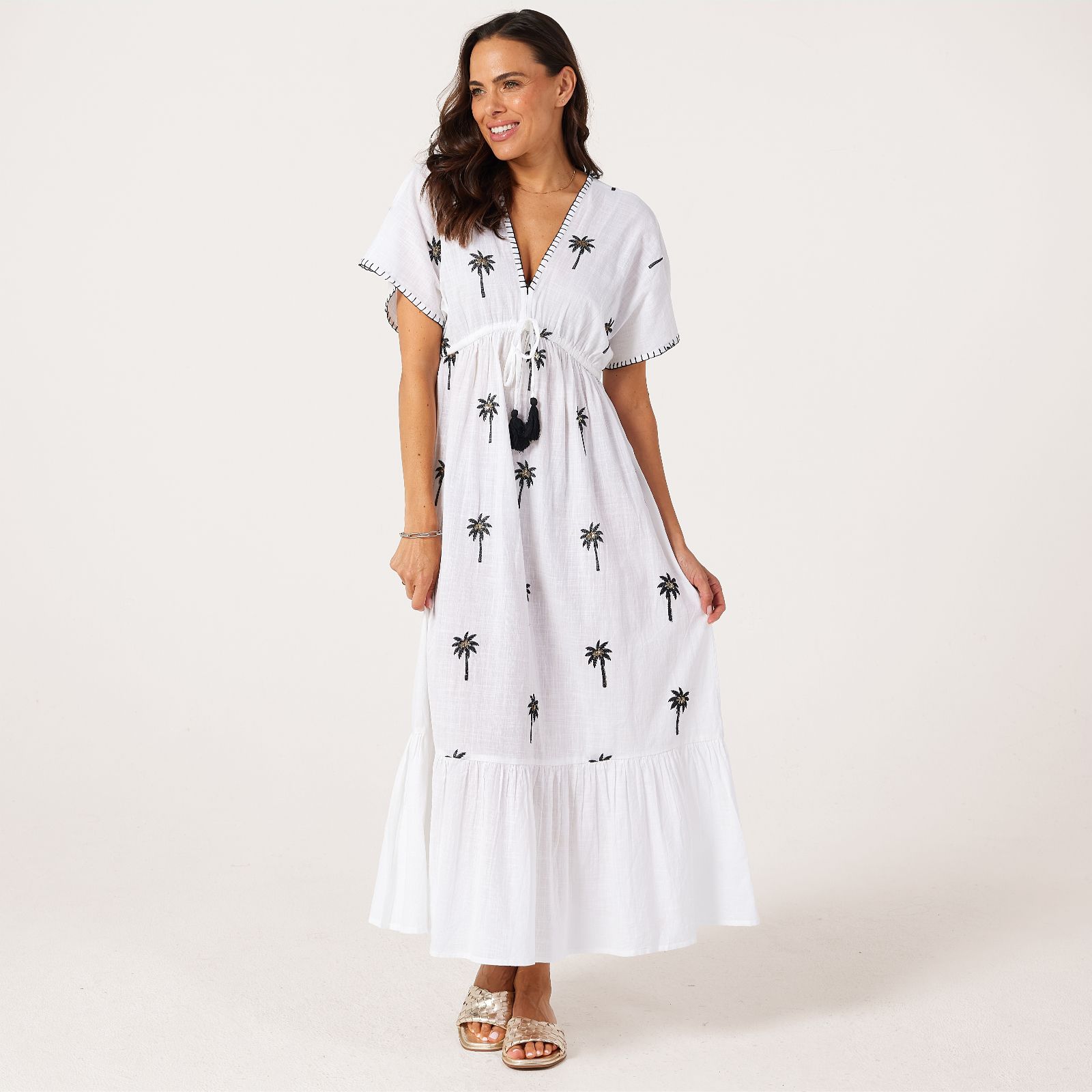 Izabel London Palm Embroirdered Kaftan