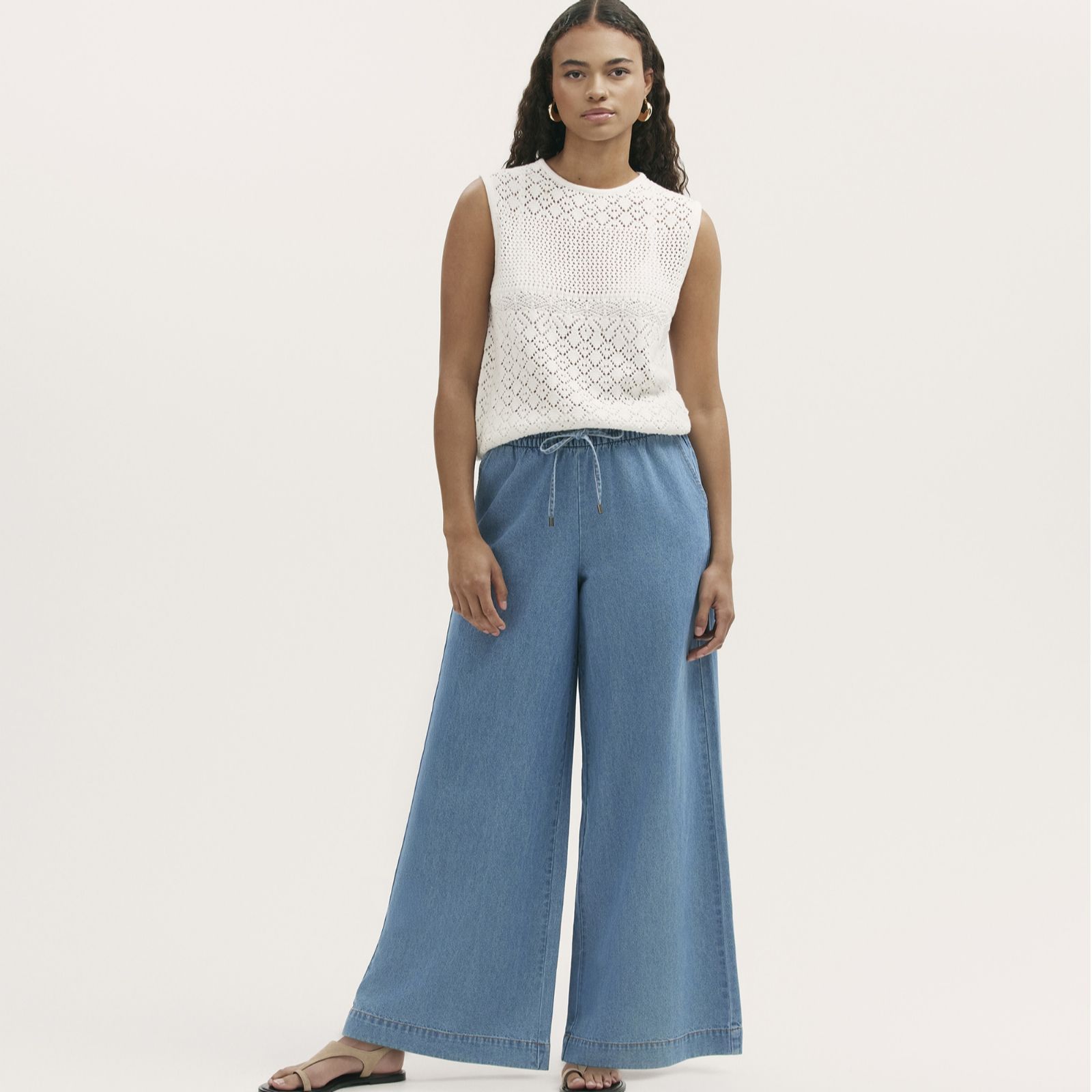 Finery London Dixie Denim Wide Leg Trouser With Drawstring Waist Standard