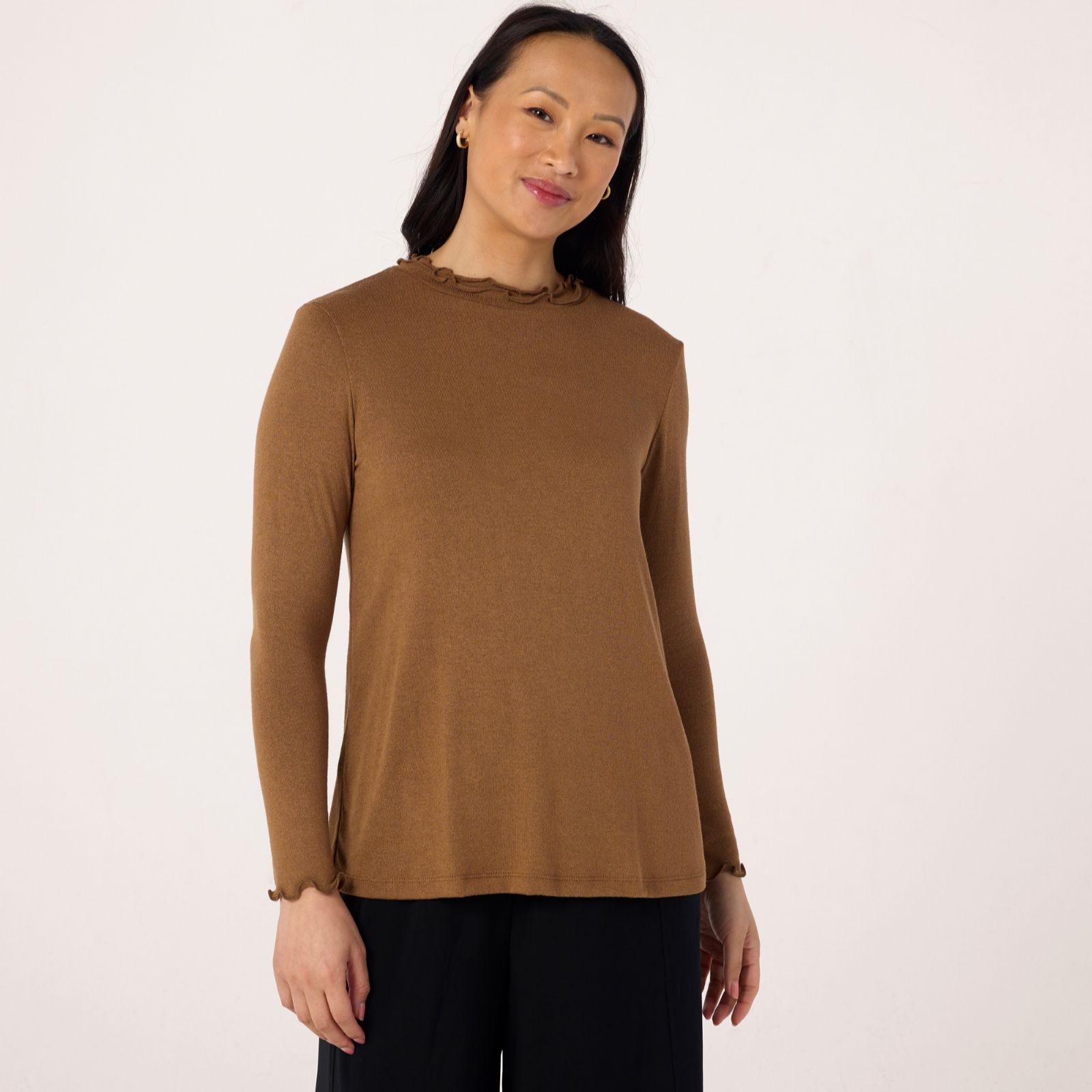 Kim & Co Fine Knit Double Frill Neck Top