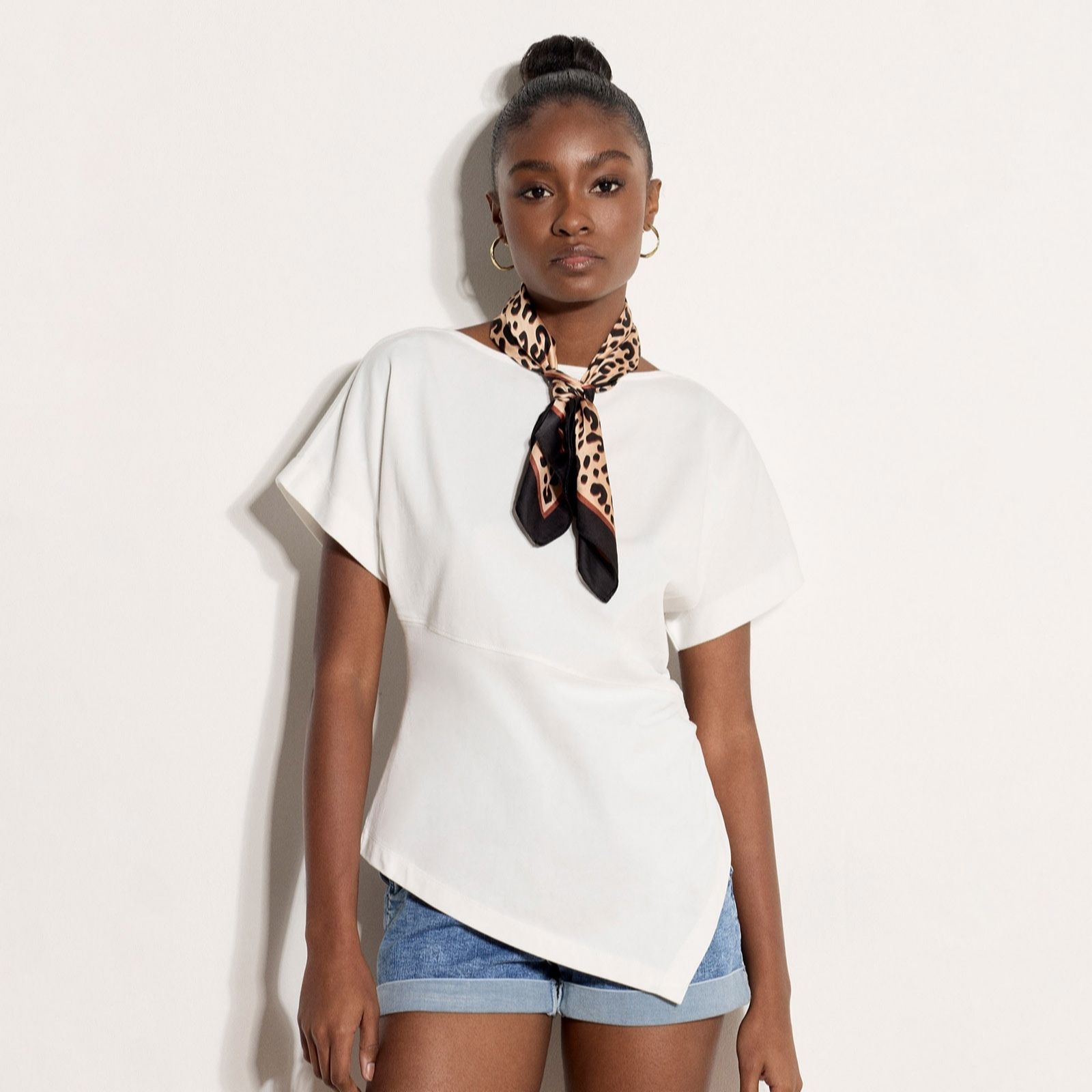 Apricot Aysmmetric Side Gathered Tee