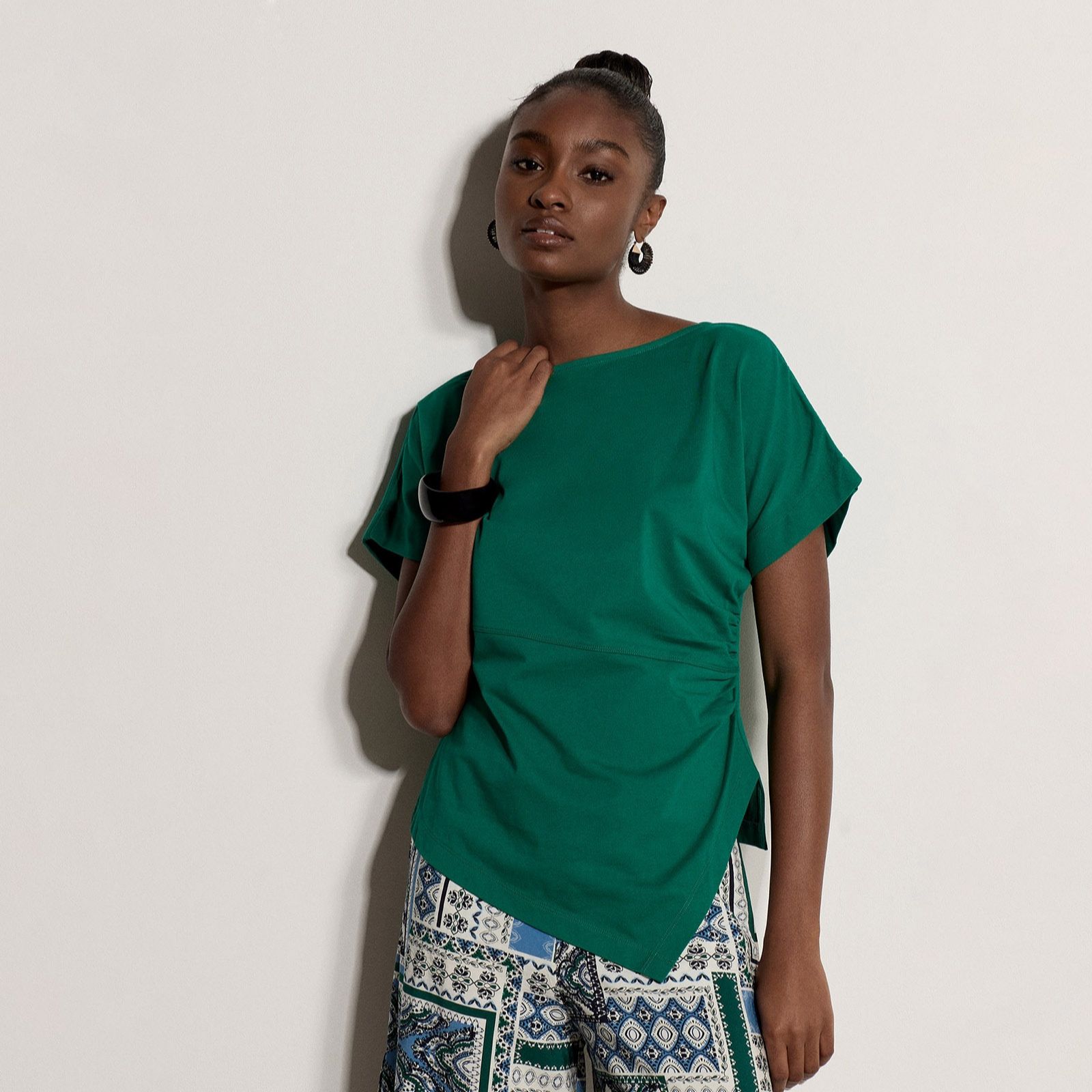 Apricot Aysmmetric Side Gathered Tee