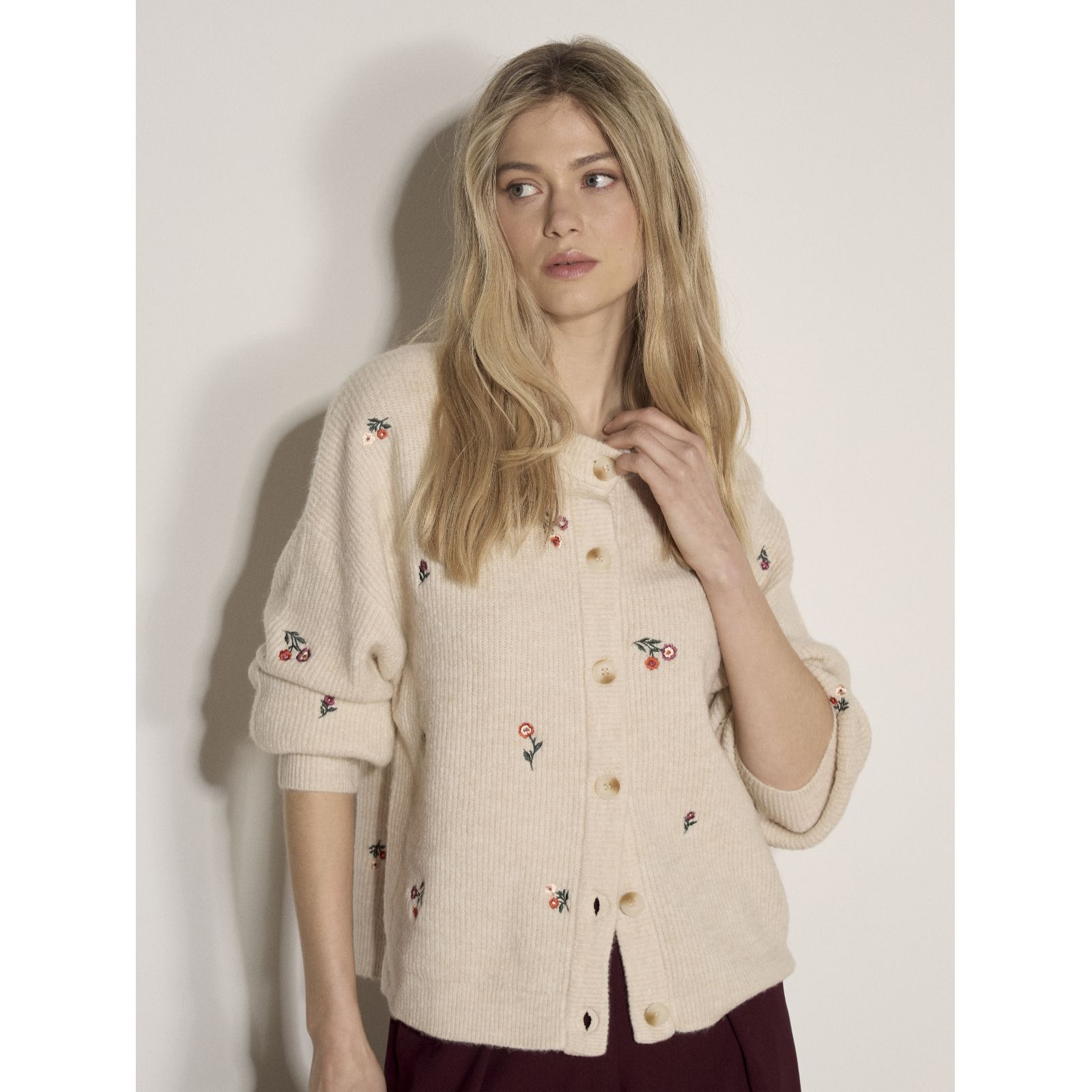 Apricot Mini Embroidered Floral Cardigan