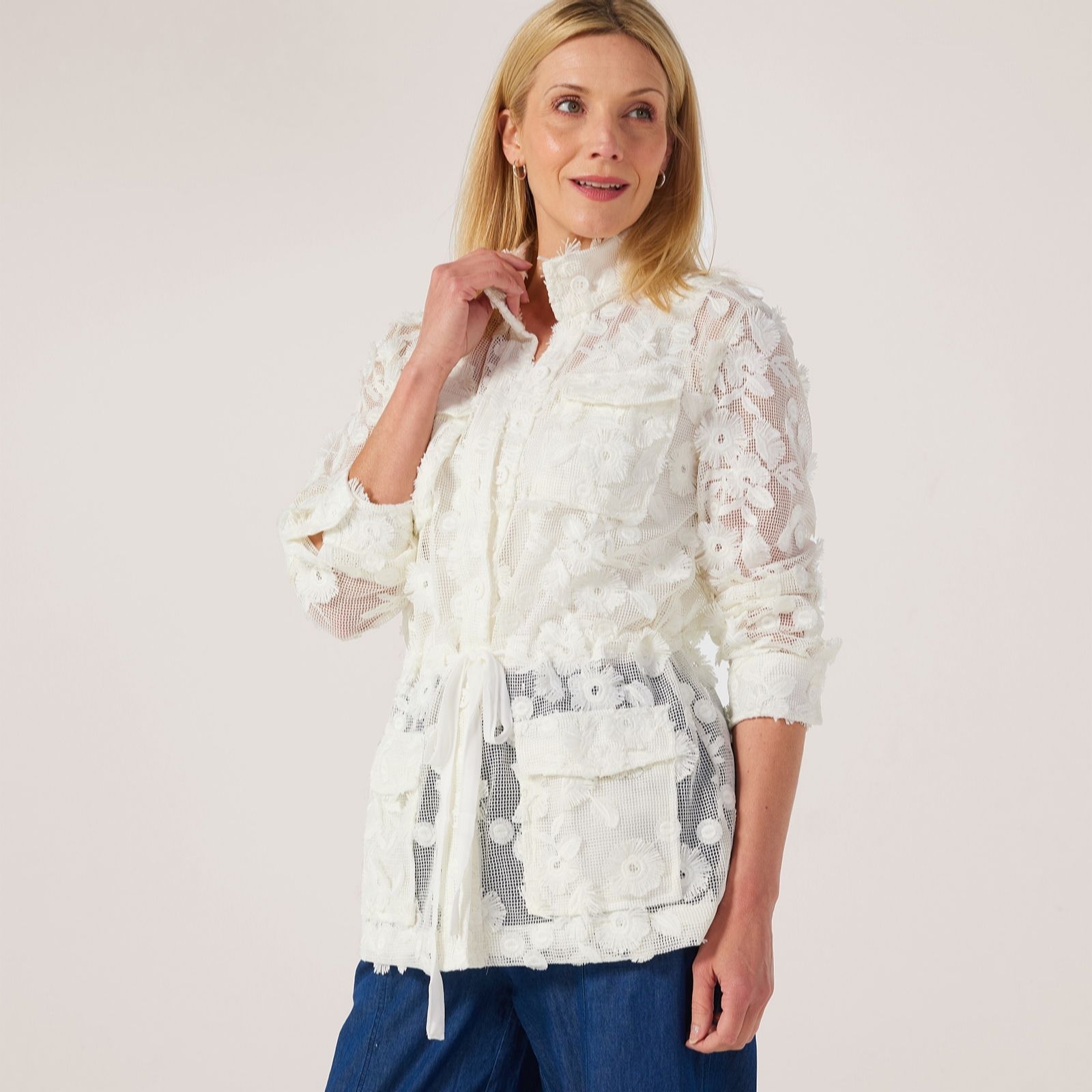 MarlaWynne Collection Embroidered Mesh Summer Jacket