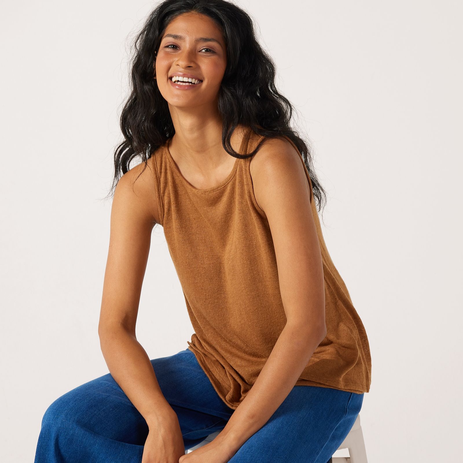 Kim & Co Linen Look Knit Sleeveless Double Layer Top