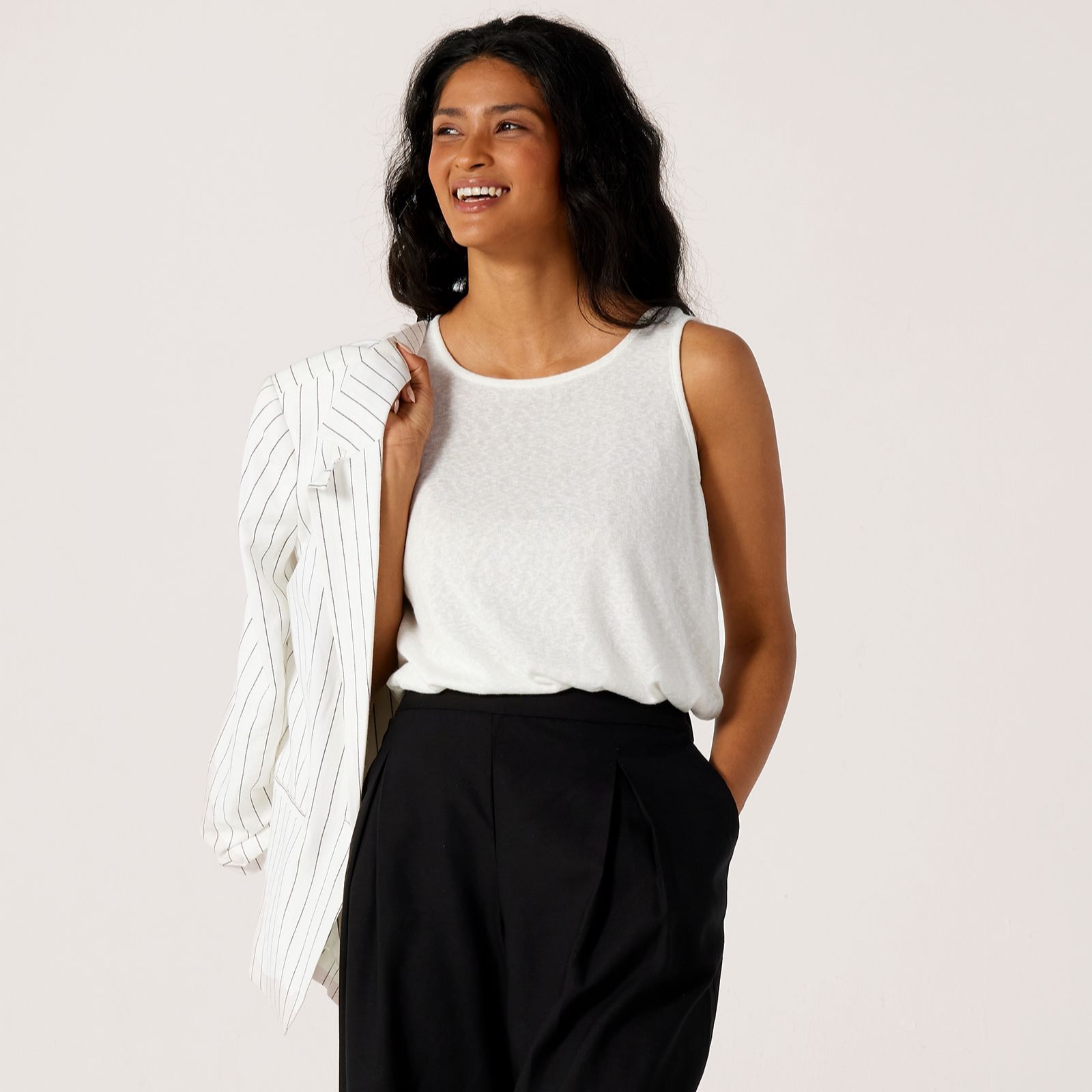 Kim & Co Linen Look Knit Sleeveless Double Layer Top