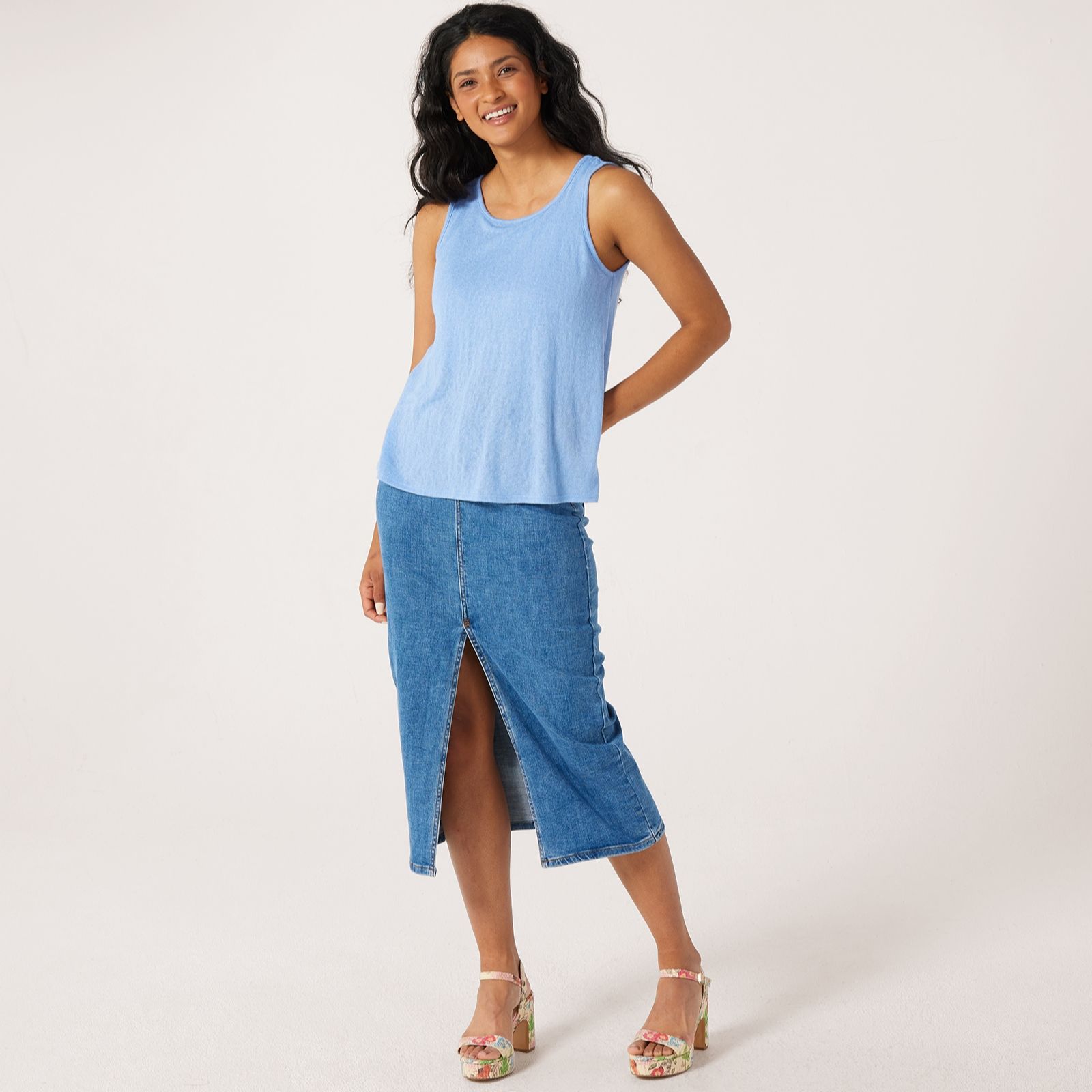 Kim & Co Linen Look Knit Sleeveless Double Layer Top