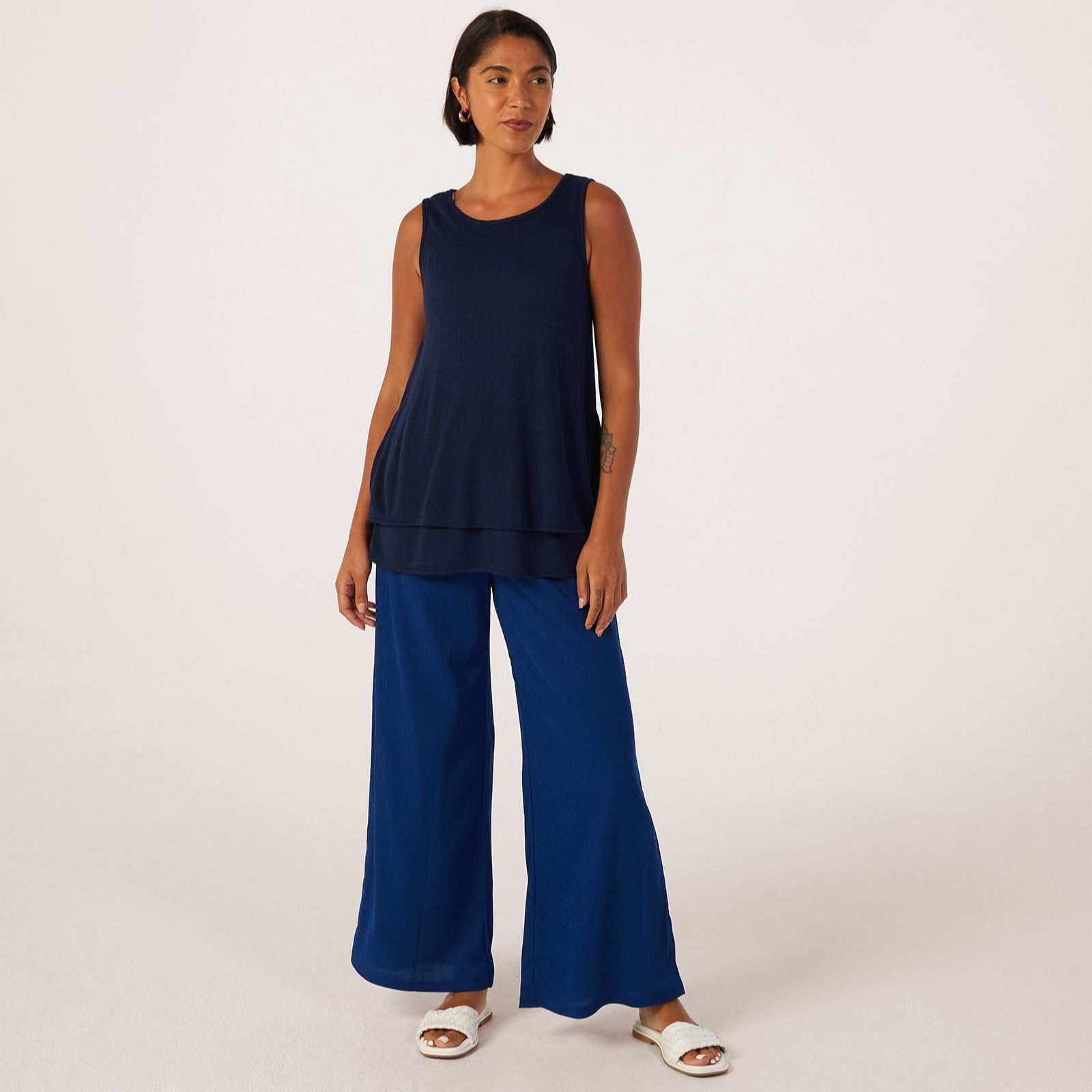 Kim & Co Linen Look Knit Sleeveless Double Layer Top