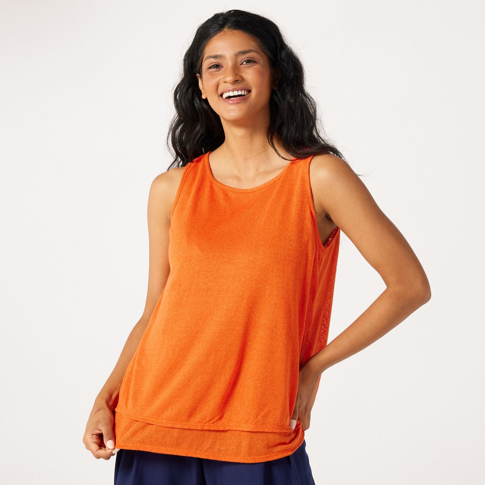 Kim & Co Linen Look Knit Sleeveless Double Layer Top