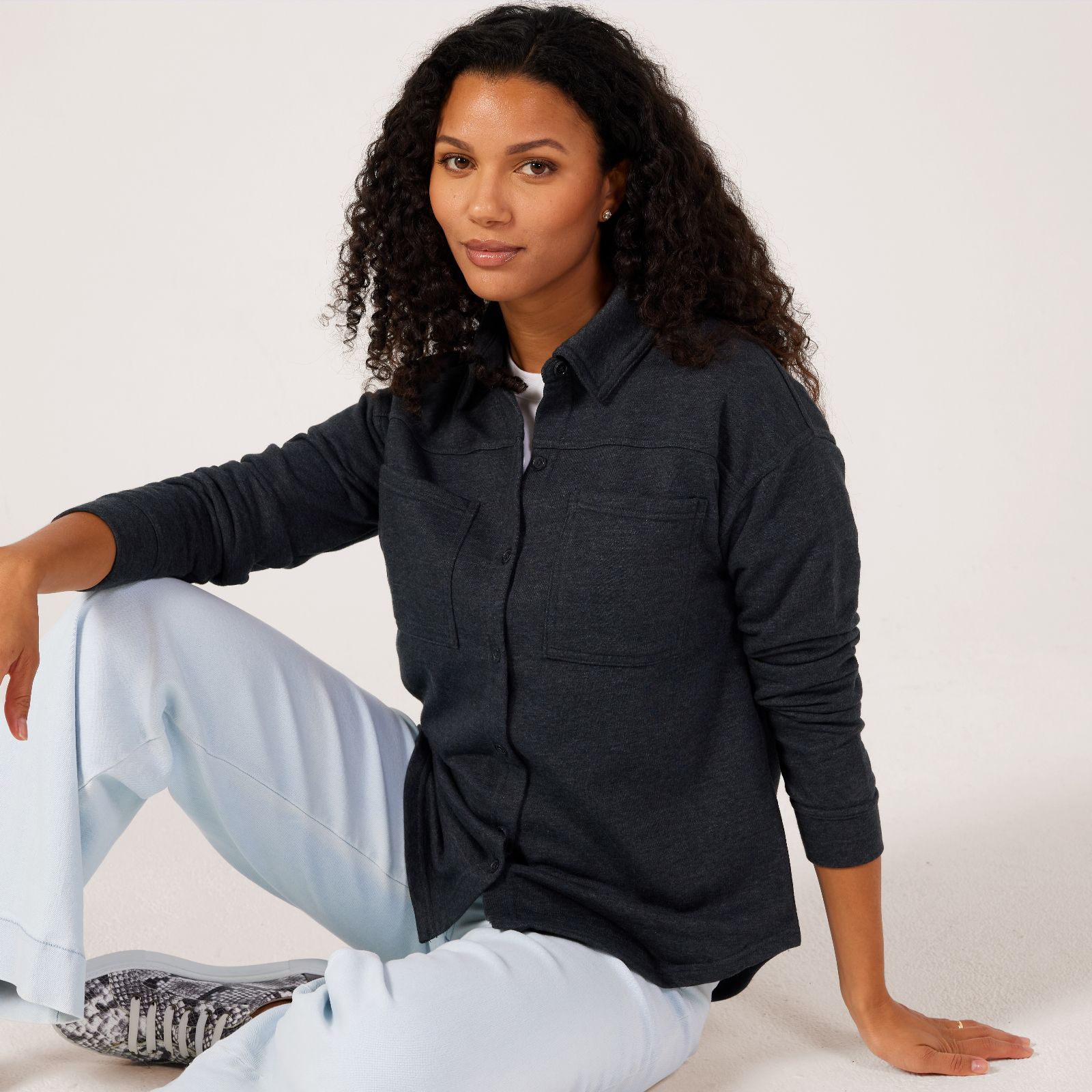 Cuddl Dudds Denim Wash Knit Shacket