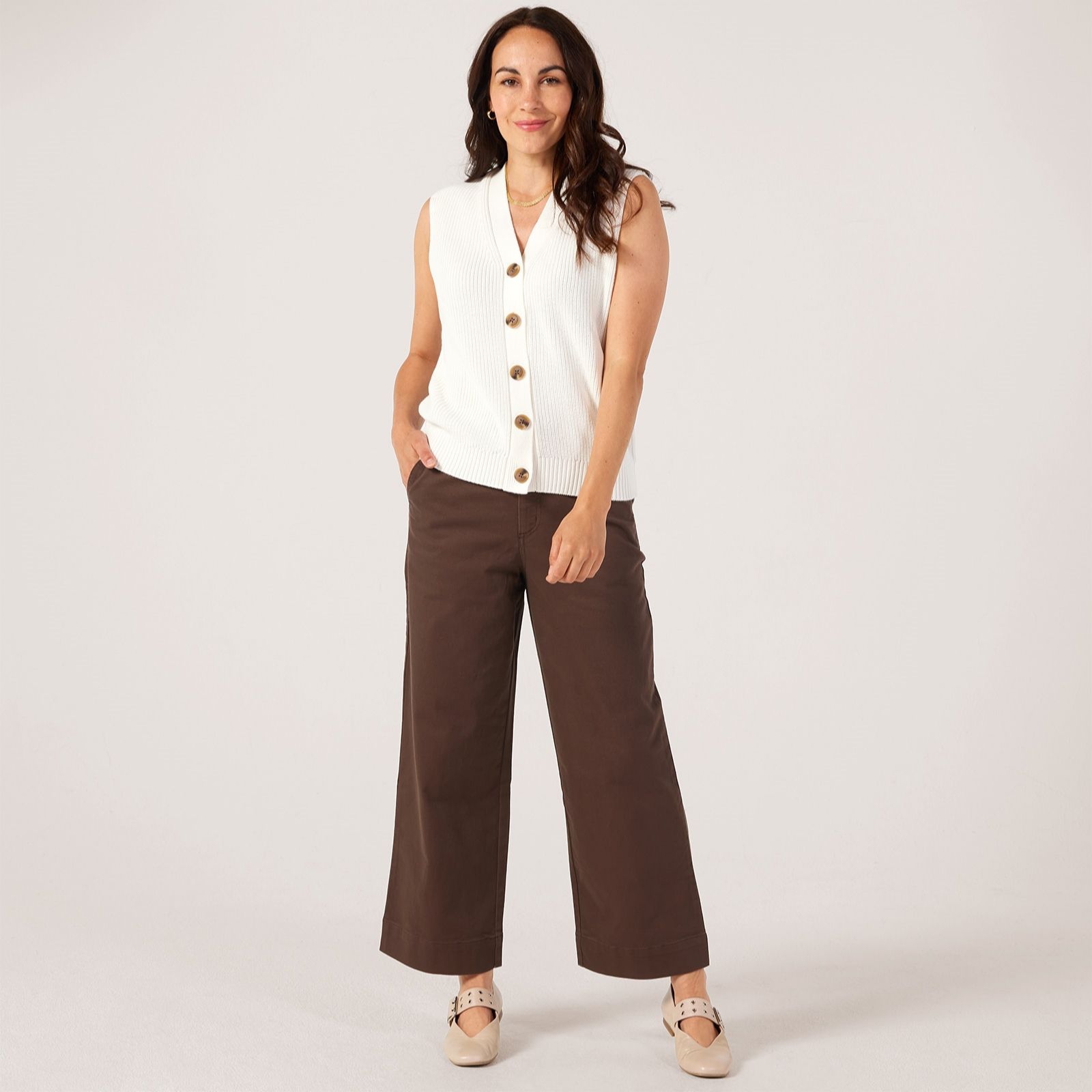 Denim & Co. Twill Wide Leg Jean Petite