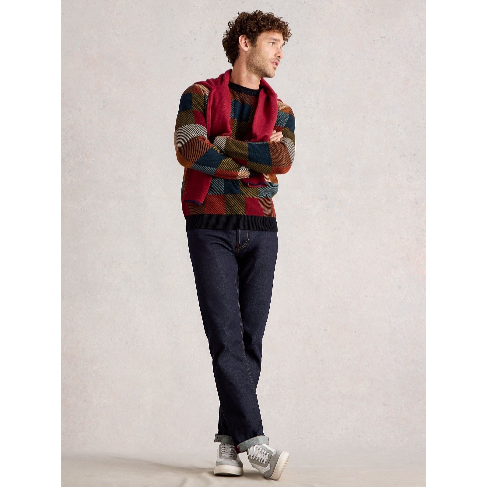 White Stuff Men's Checkerboard Crew Neck Jumper