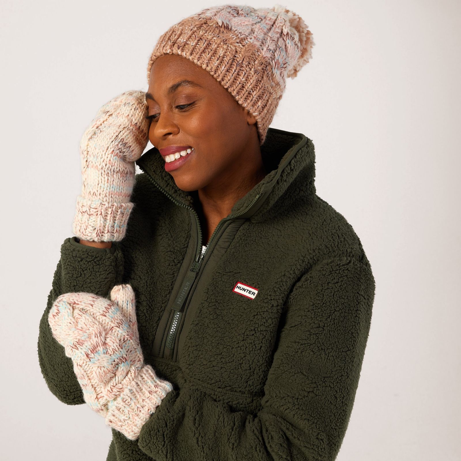 Muk Luks Colorblock Stripe Cable Beanie & Mitten Set