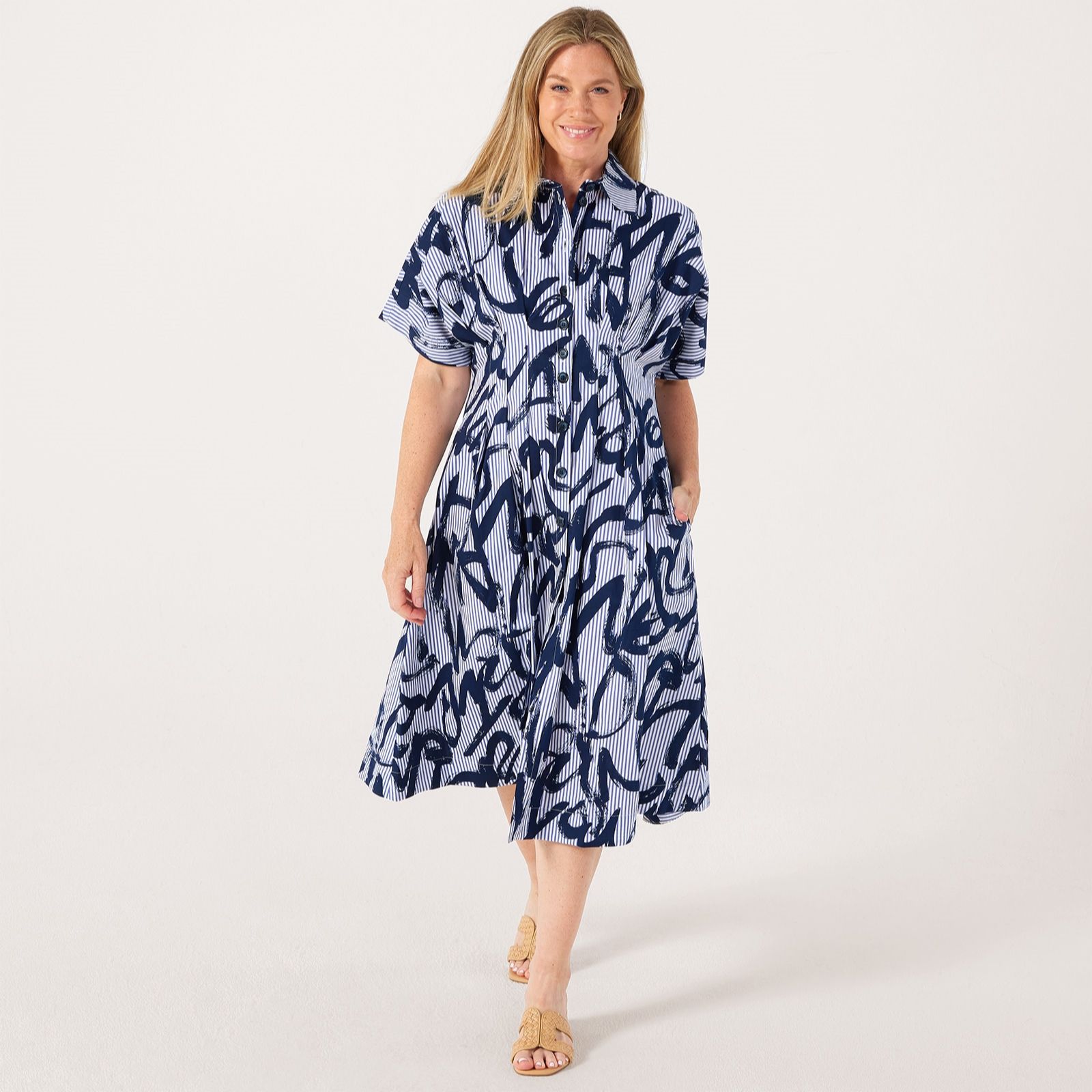 Helene Berman Printed Cotton Shirt Dress