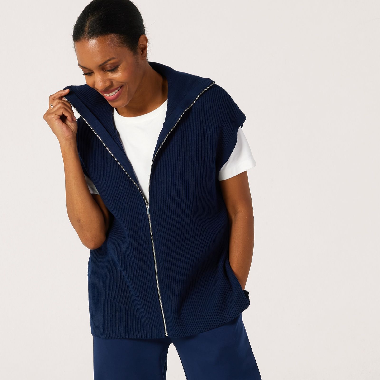 Denim & Co. Zip Through Collared Vest