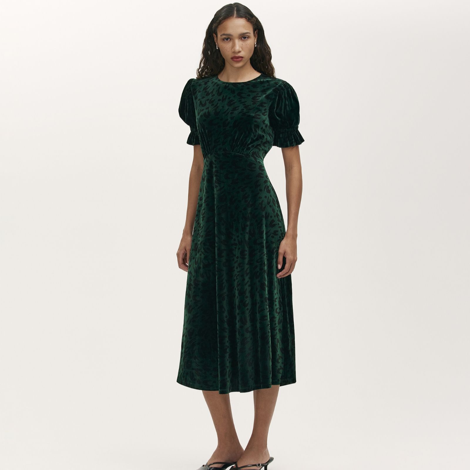 Finery London Mela Velvet Animal Print Dress Petite