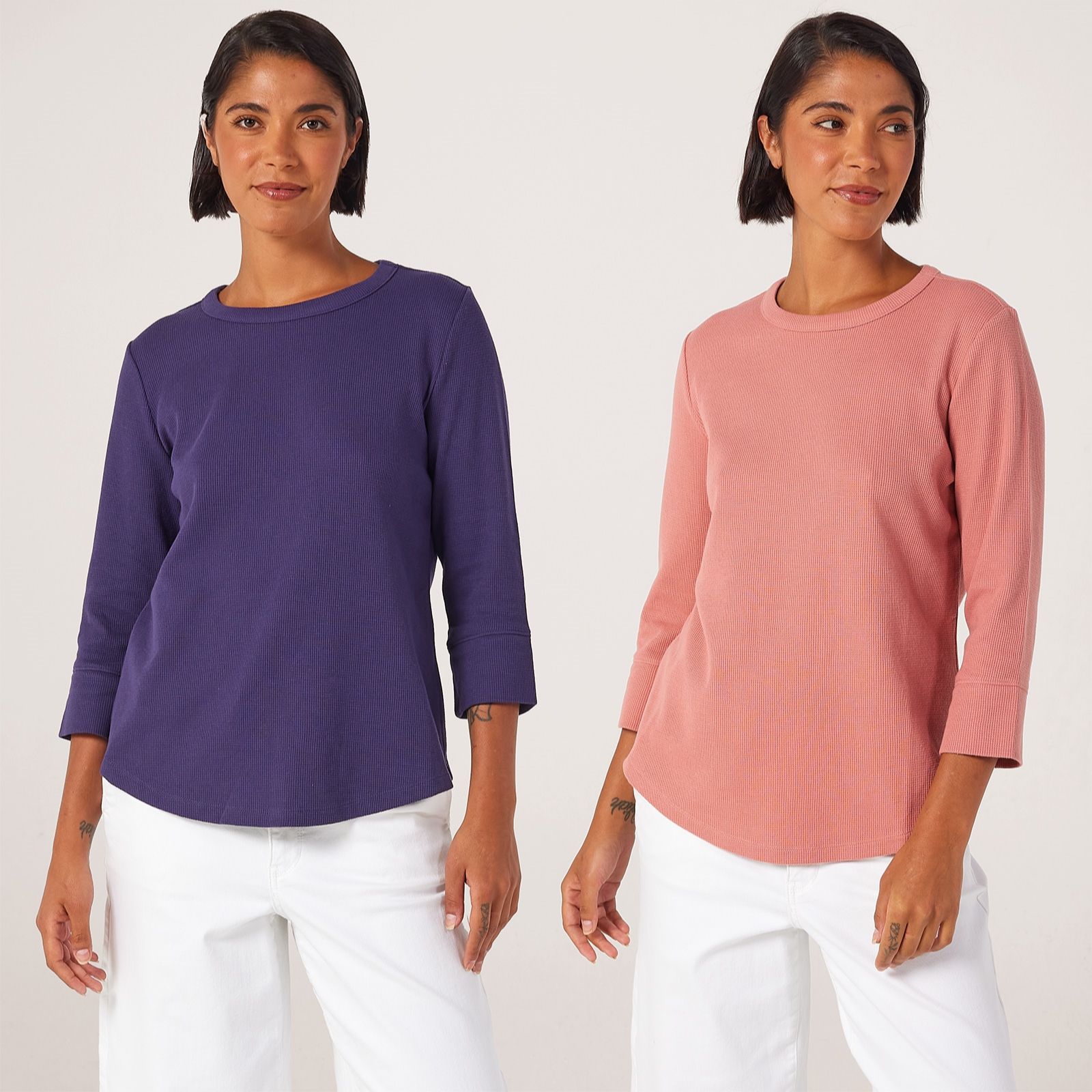 Denim & Co. Essentials Waffle Crew Neck 2 pack Top