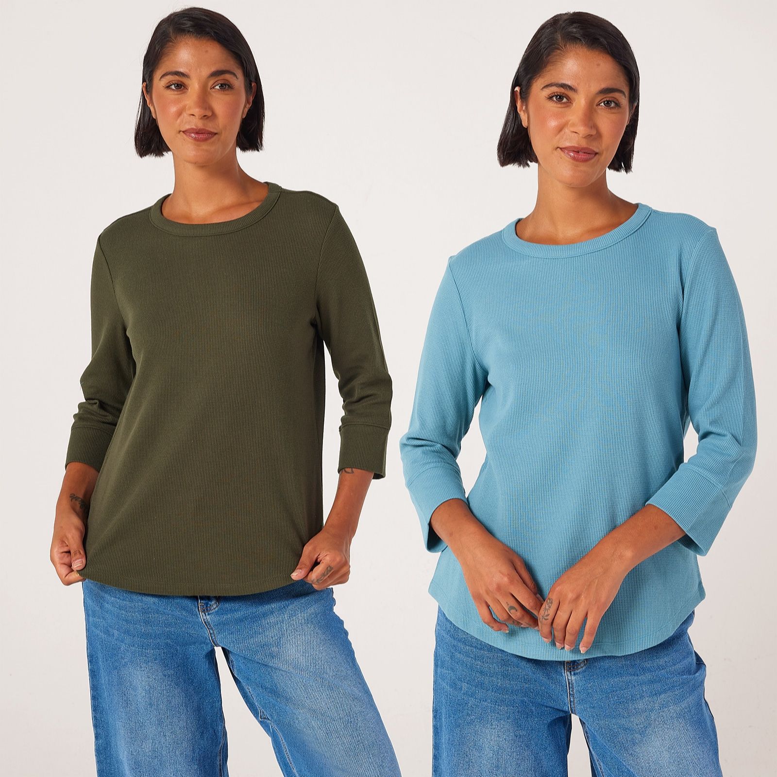 Denim & Co. Essentials Waffle Crew Neck 2 pack Top