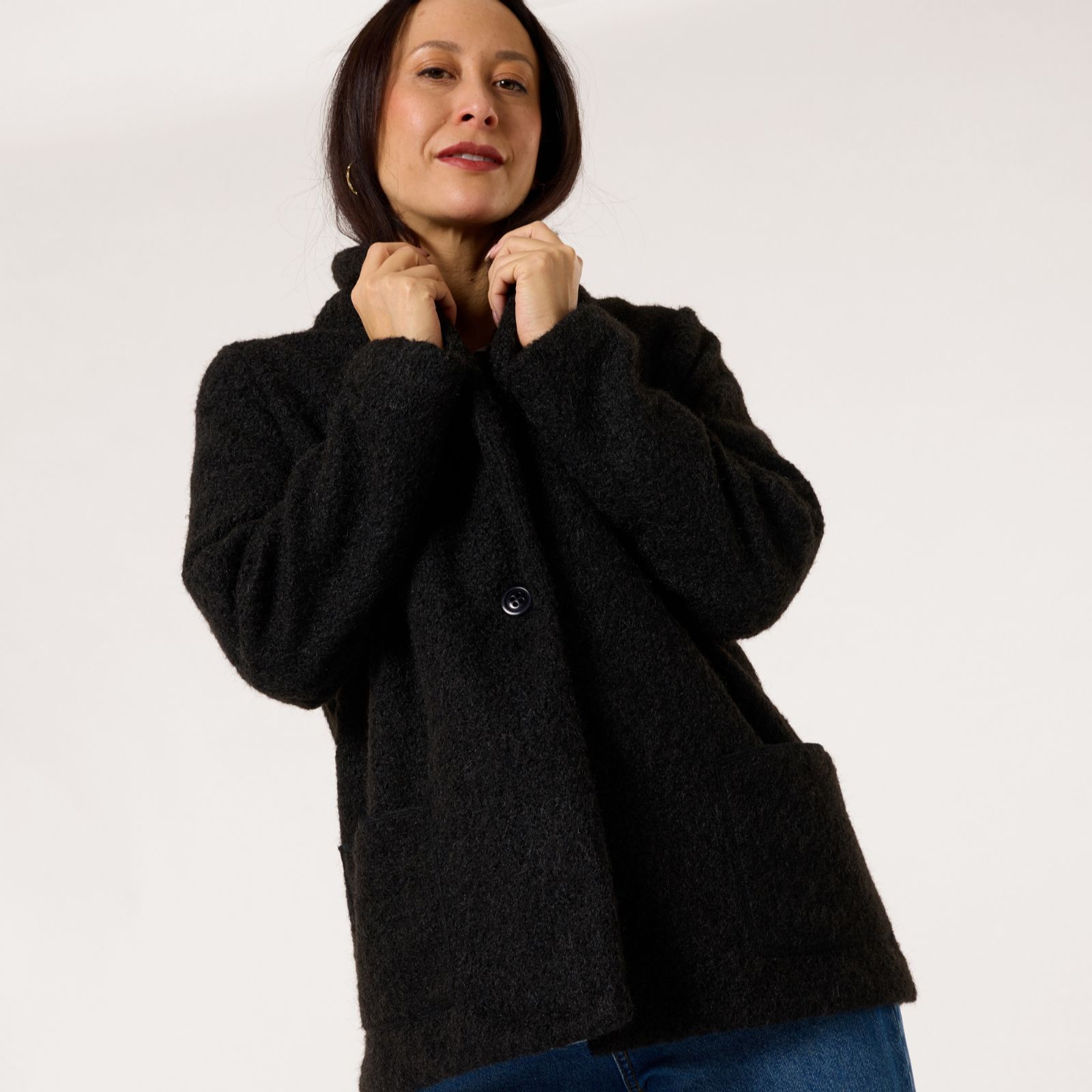 Kim & Co Mohair Look Light Coat With Pockets