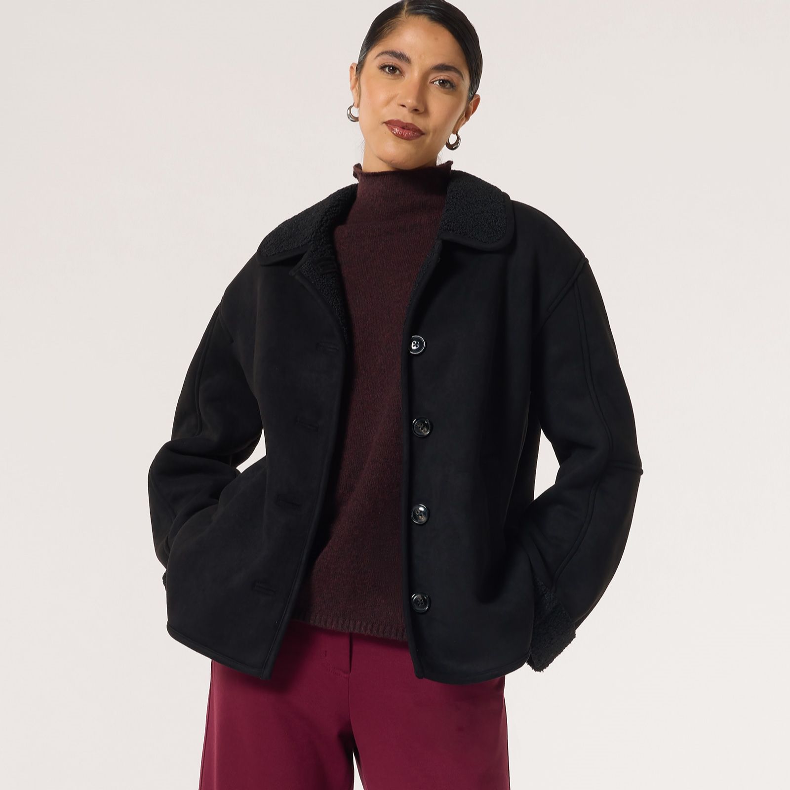 Ben de Lisi Button Front Shearling Coat