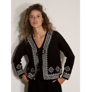 Apricot Embroidered Tie Up Cardigan