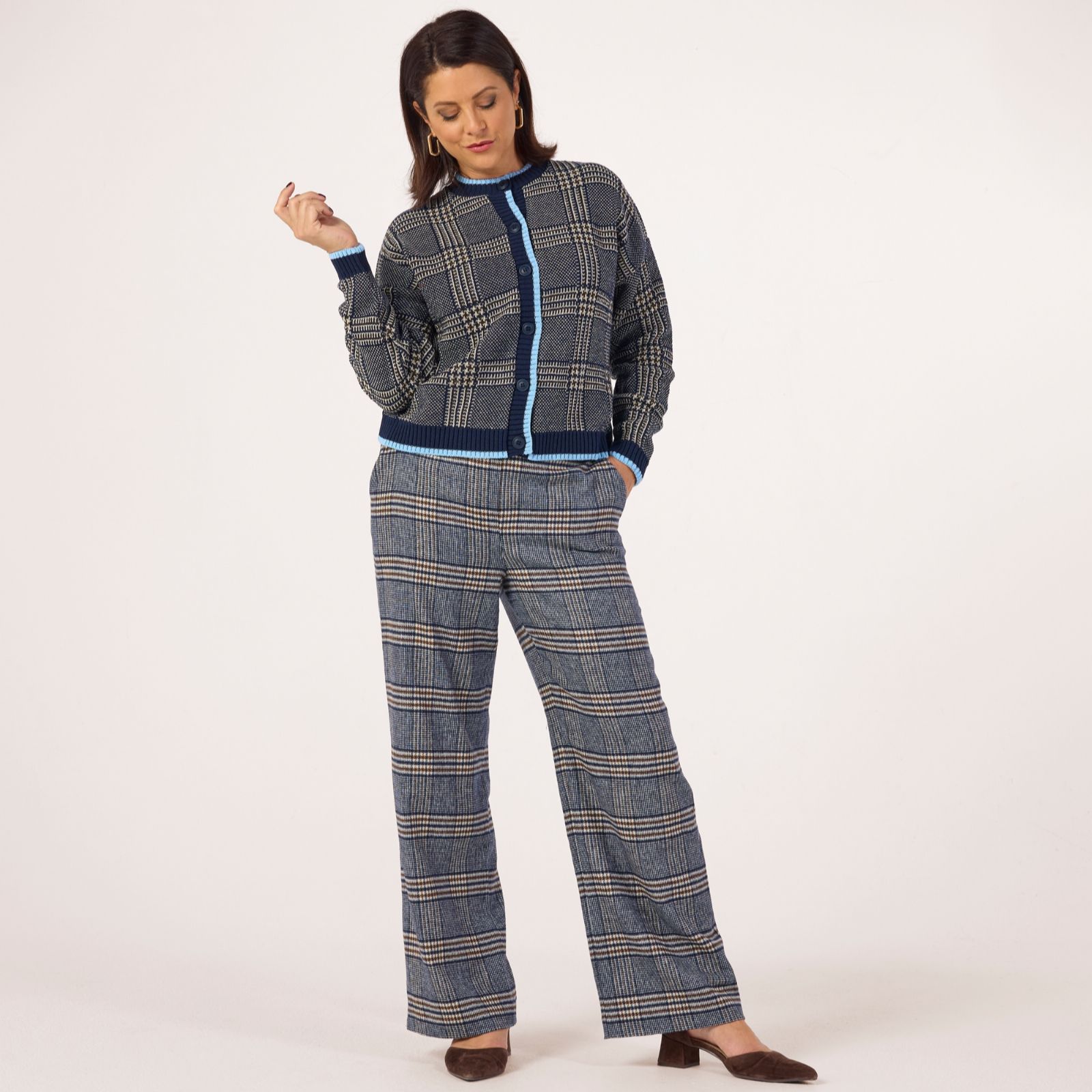 Helene Berman x Katy Wool Blend Checked Straight Trousers