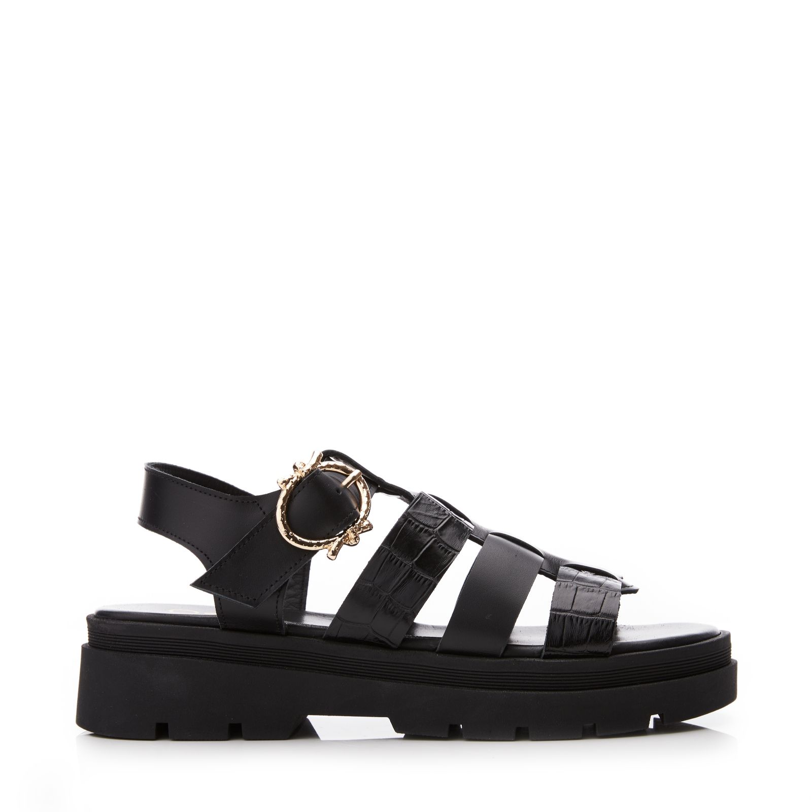 Outlet Moda in Pelle Obsidian Leather Sandal