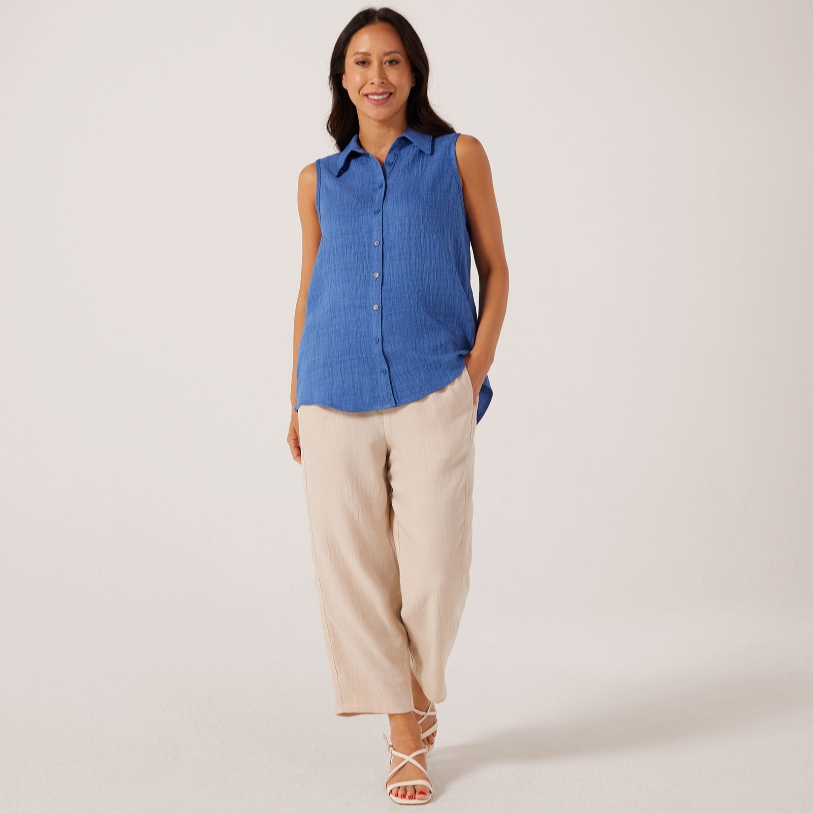 Kim & Co Linen Style Poplin Sleeveless Shirt