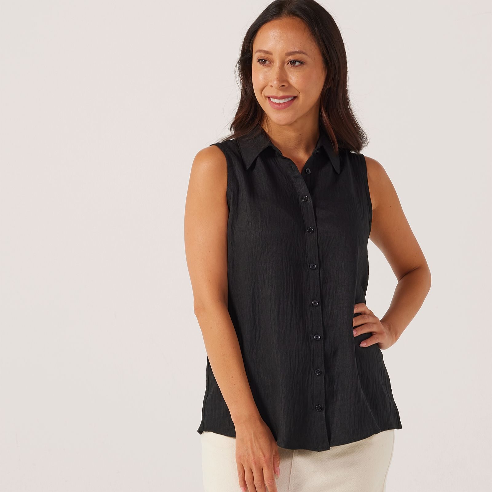 Kim & Co Linen Style Poplin Sleeveless Shirt