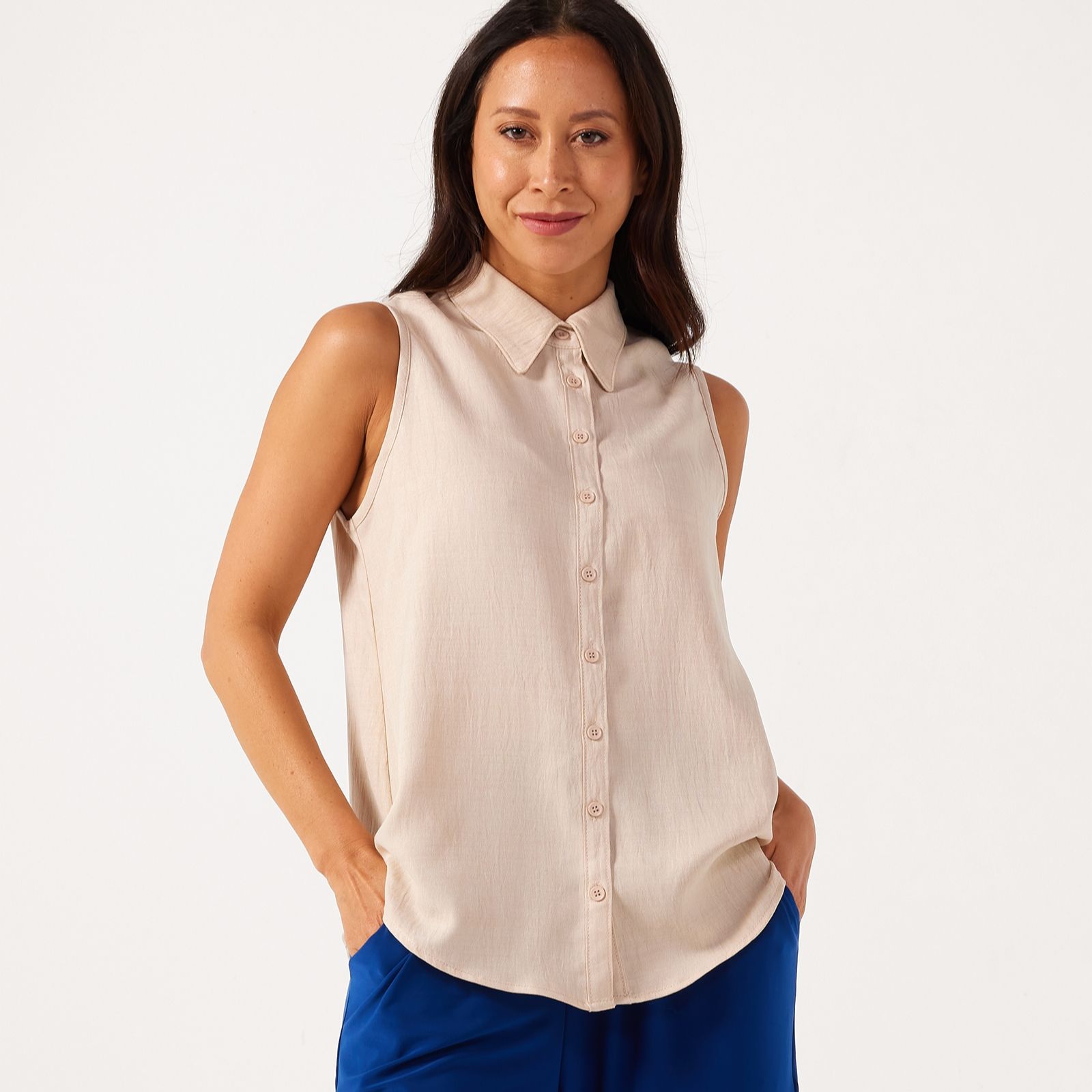 Kim & Co Linen Style Poplin Sleeveless Shirt