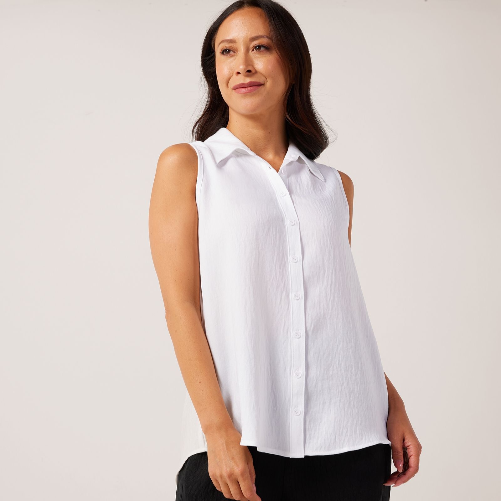 Kim & Co Linen Style Poplin Sleeveless Shirt
