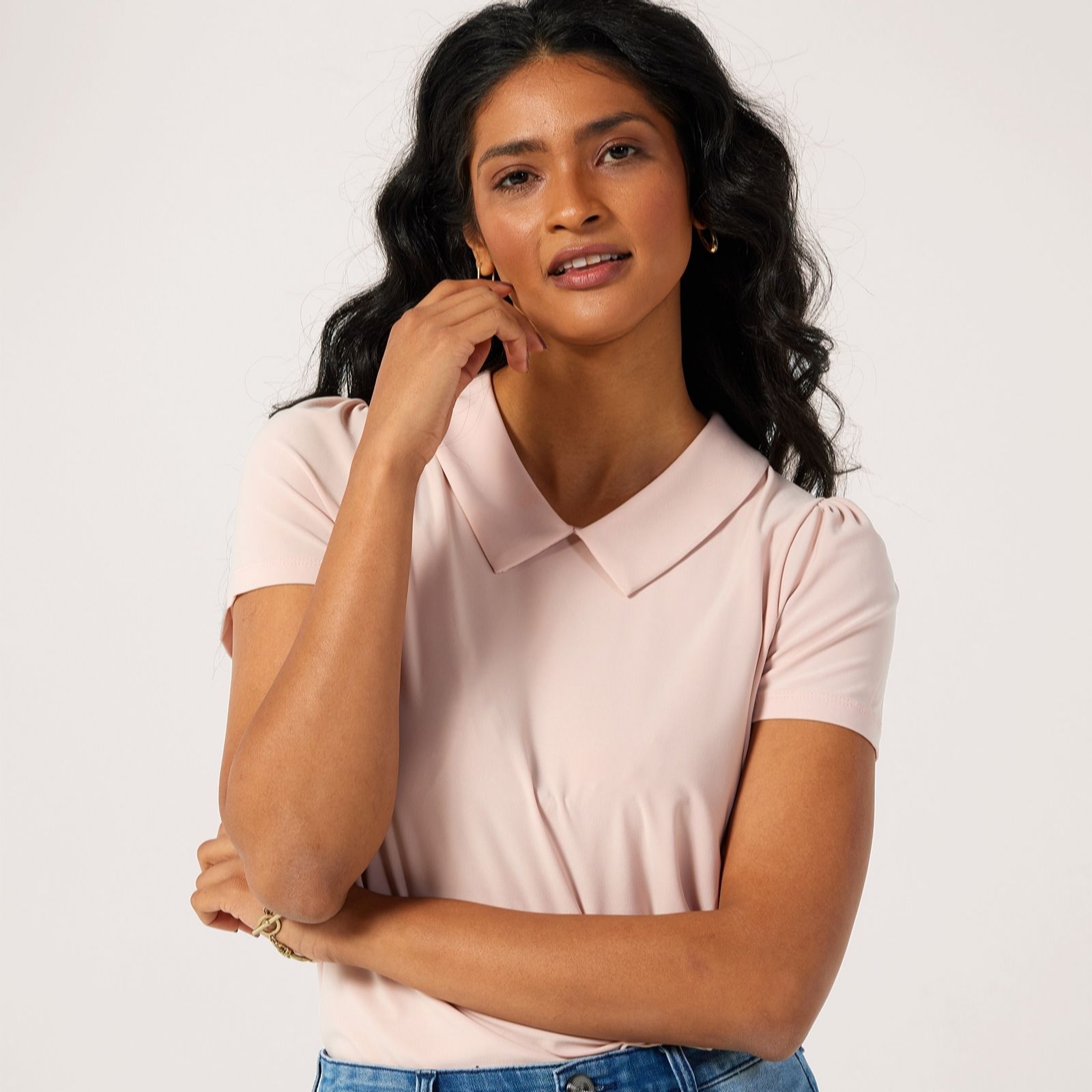 Kim & Co Deluxe Brazil Jersey Short Sleeve Collar Top