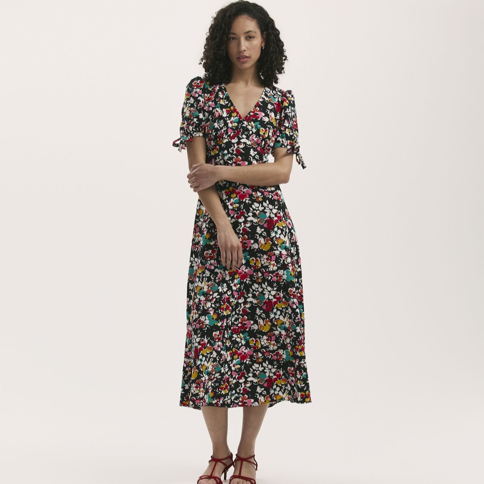 Finery London Gabriella Printed Dress with Tie Sleeve Detail