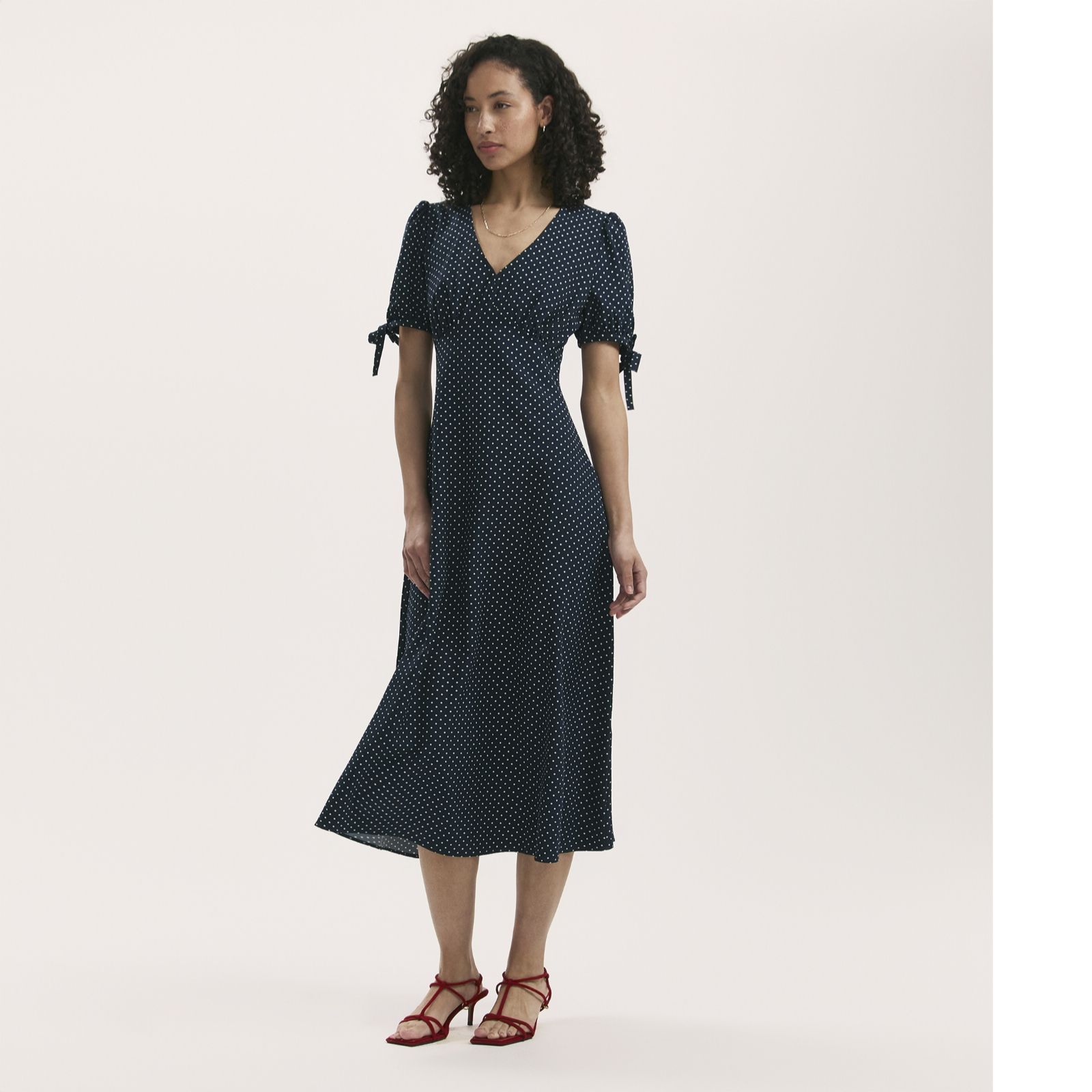 Finery London Gabriella Printed Dress with Tie Sleeve Detail