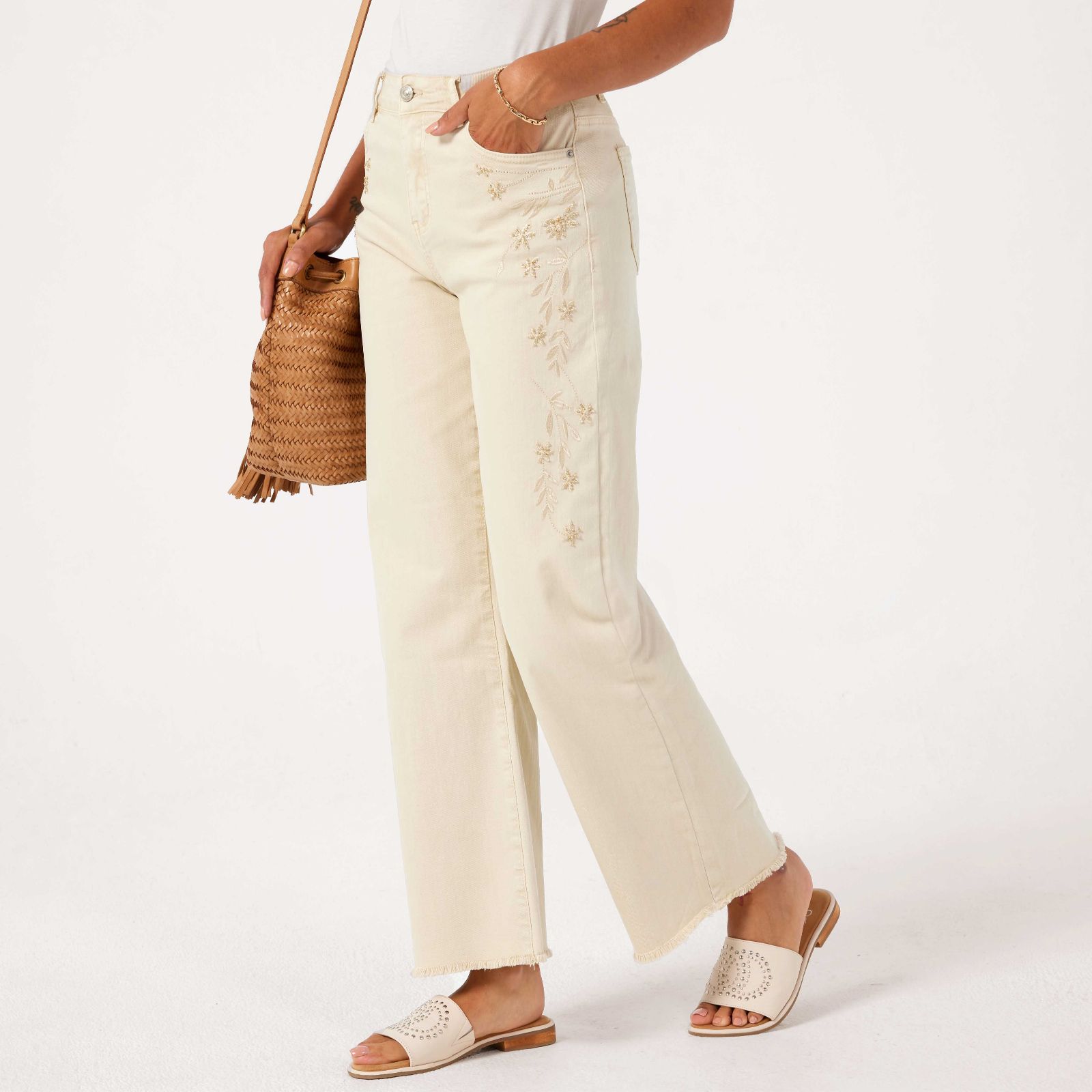 Izabel London Straight Leg Embroidery Detail Jean
