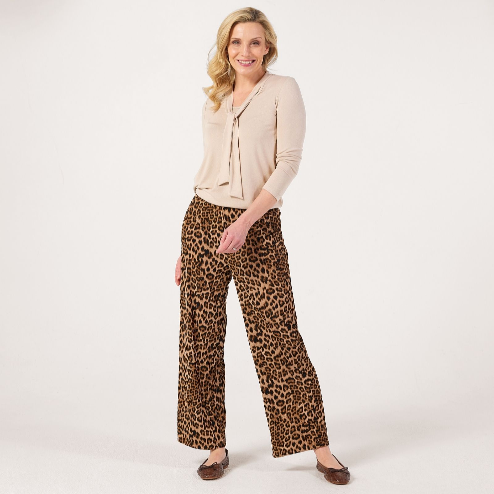 Kim & Co Printed Poly Slinky Straight Leg Petite Trousers