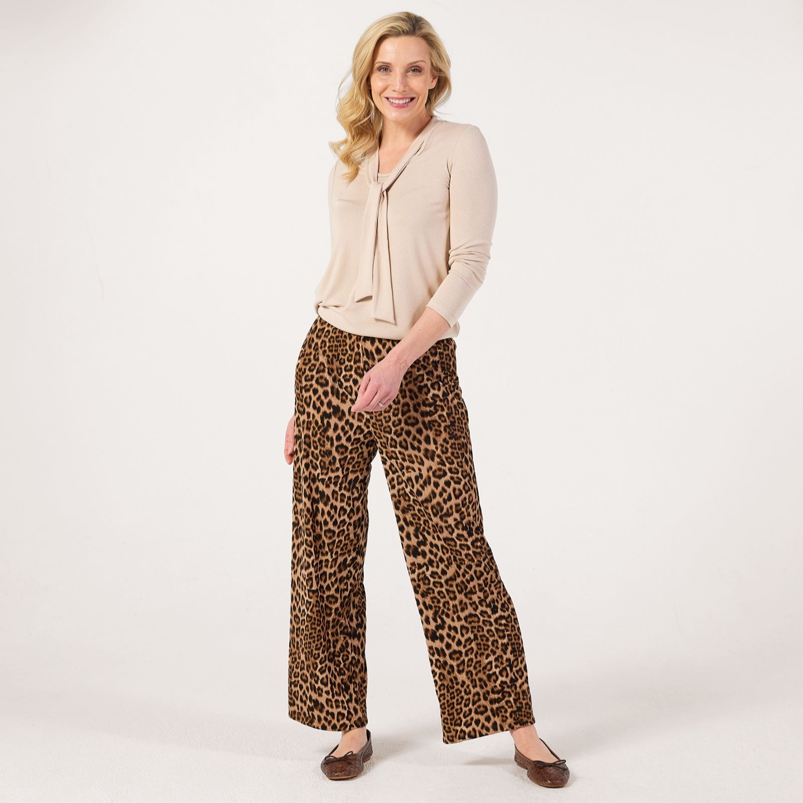 Kim & Co Printed Poly Slinky Straight Leg Petite Trousers