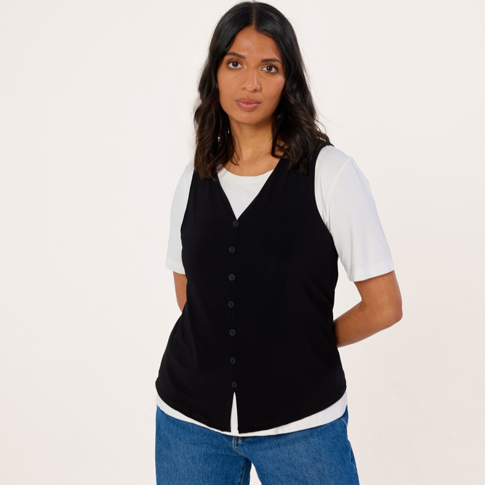Kim & Co Deluxe Brazil Jersey Button Detail Vest Top