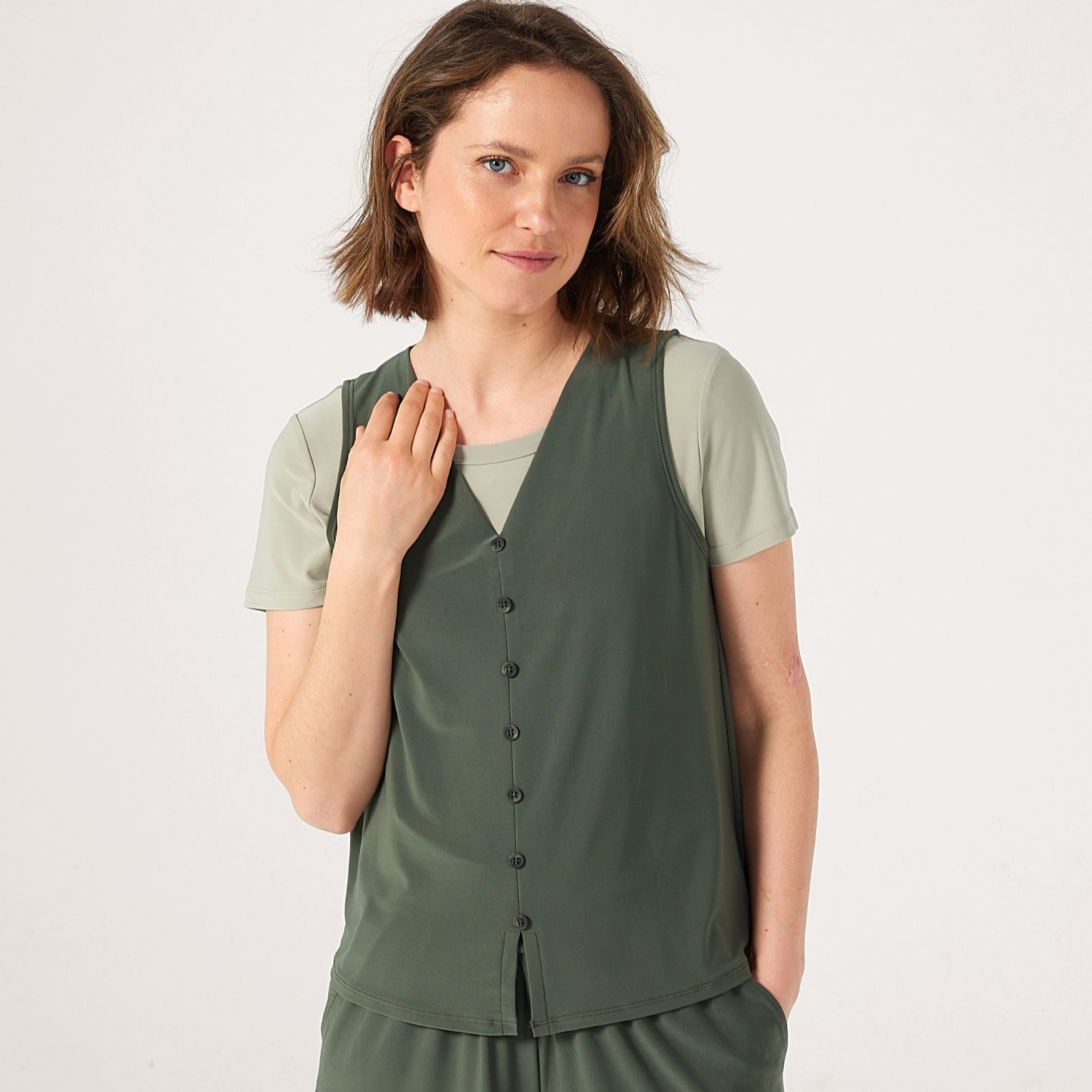 Kim & Co Deluxe Brazil Jersey Button Detail Vest Top