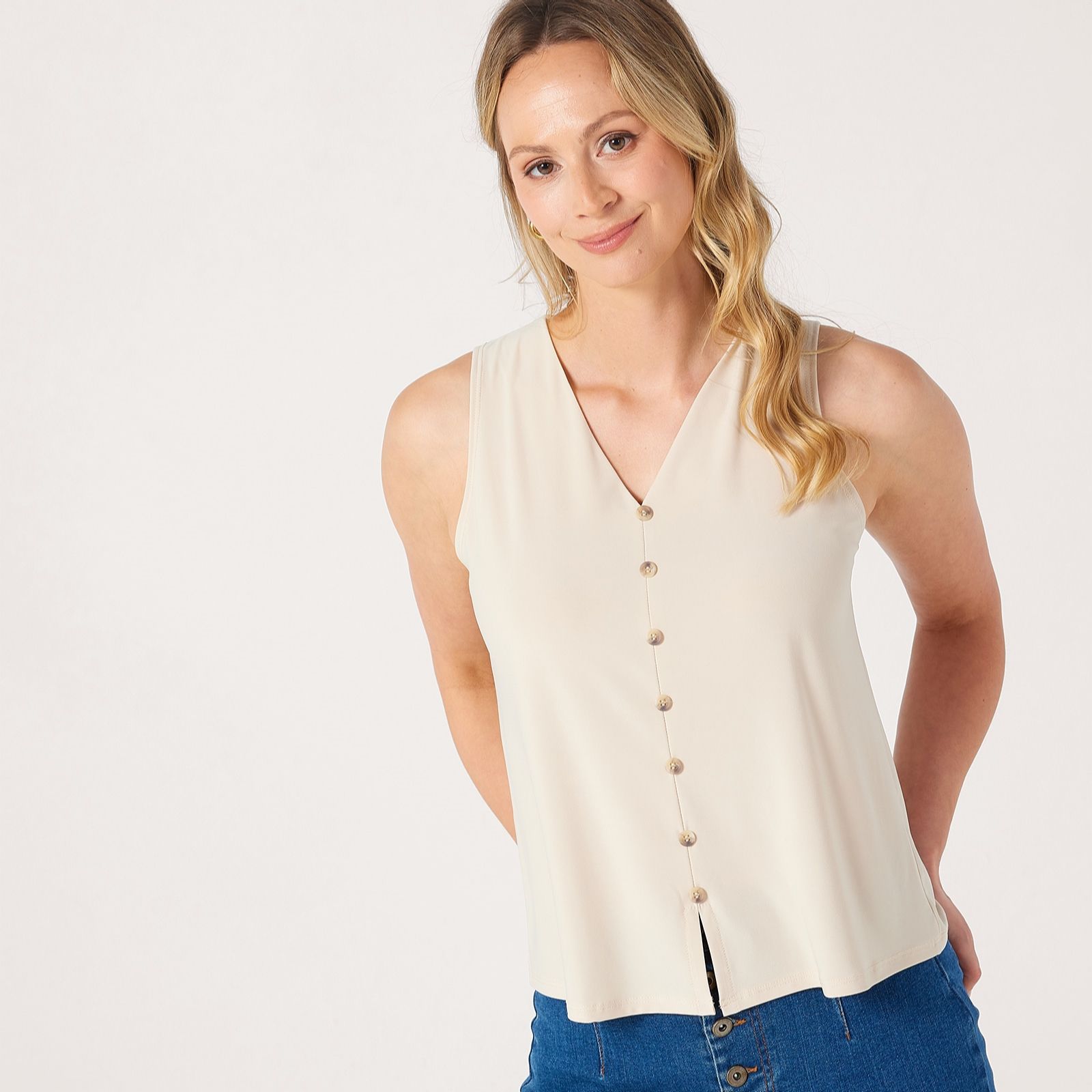 Kim & Co Deluxe Brazil Jersey Button Detail Vest Top